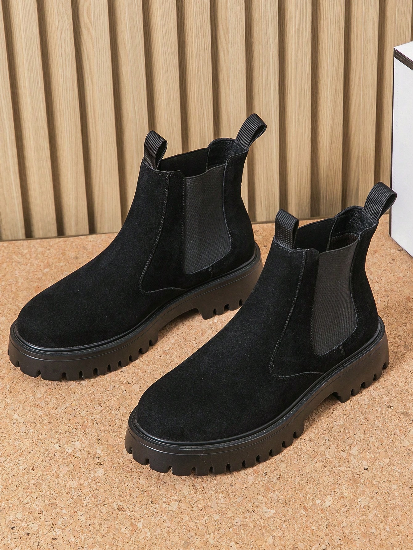 Bottes Chelsea pour hommes à enfiler, bout rond, bottes de cheville en PU, bottes de — vue 2