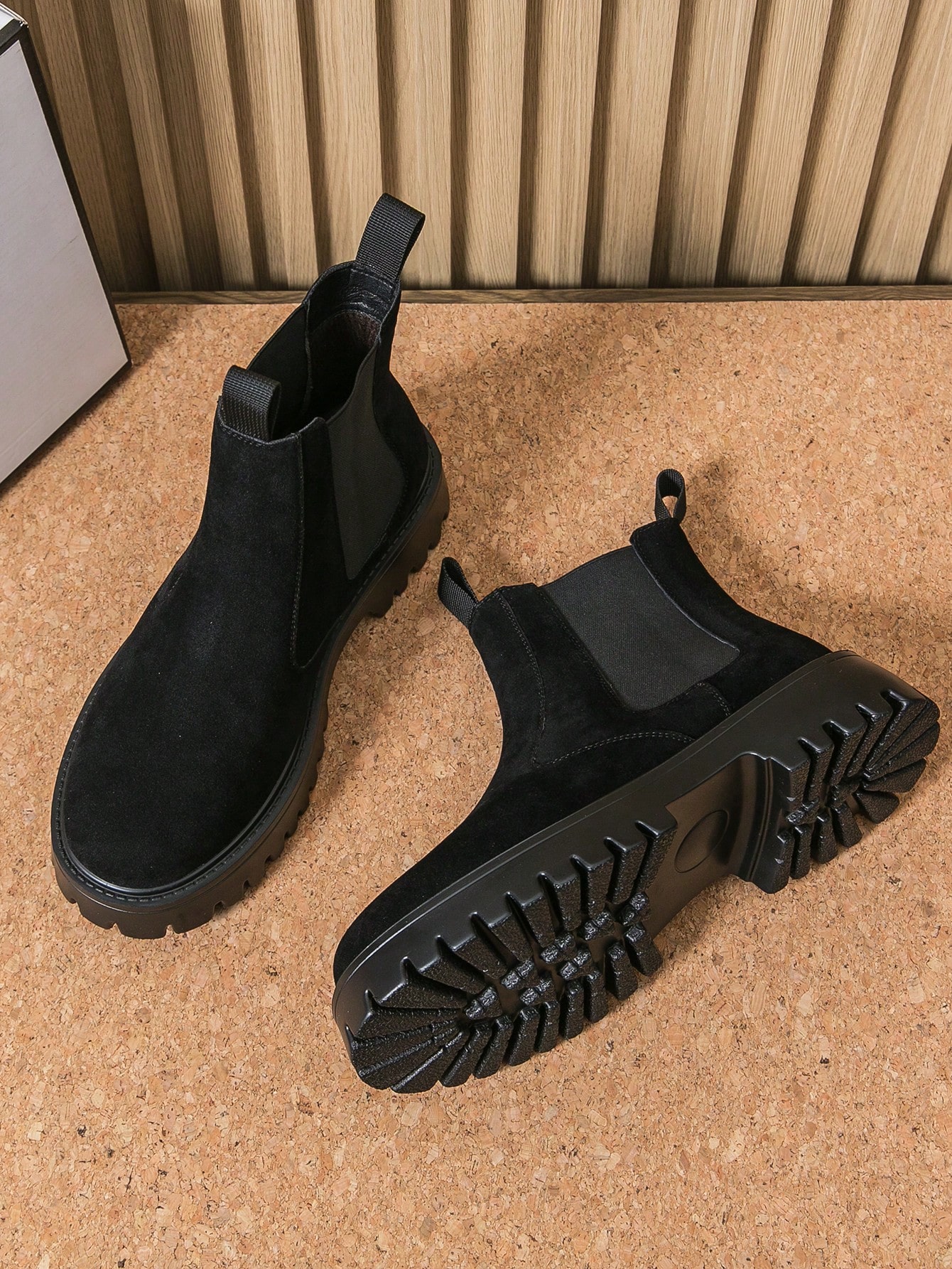Bottes Chelsea pour hommes à enfiler, bout rond, bottes de cheville en PU, bottes de — vue 3