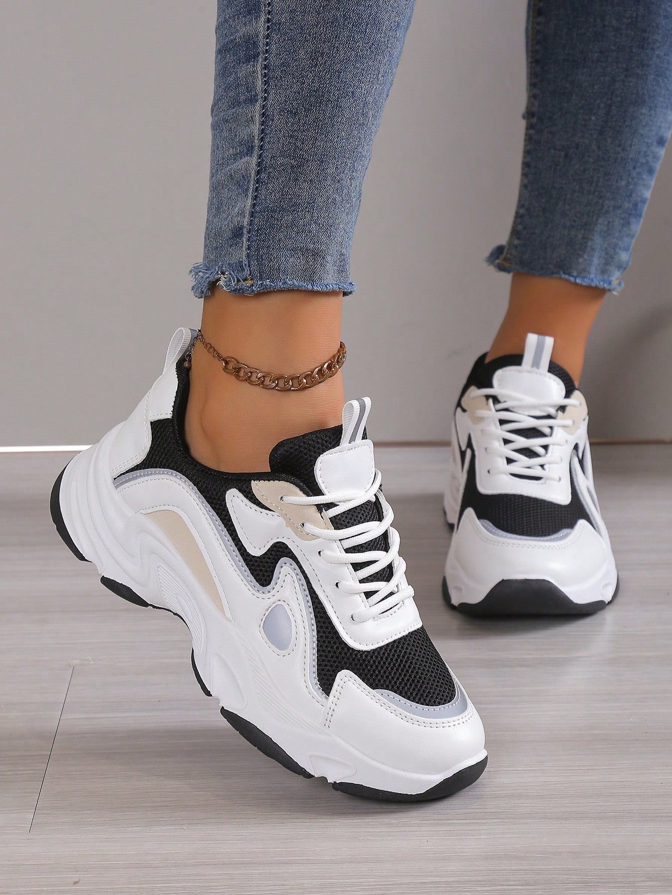2025 Automne Femmes Chaussures de course à semelle épaisse, bout rond, lacets, blocs de — vue 6
