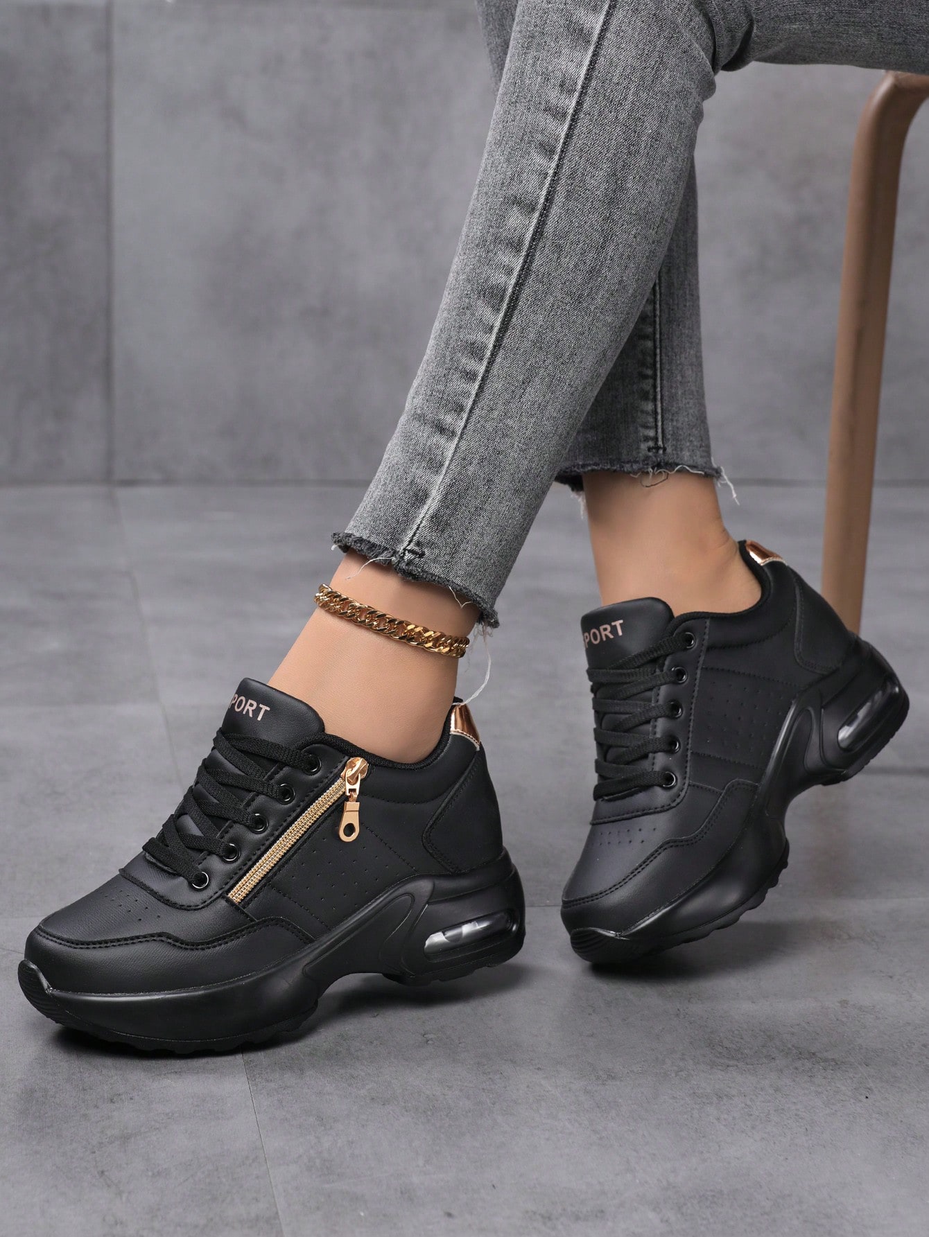 Baskets décontractées à semelle épaisse pour femmes SOSENFER, chaussures de sport en cuir — vue 2
