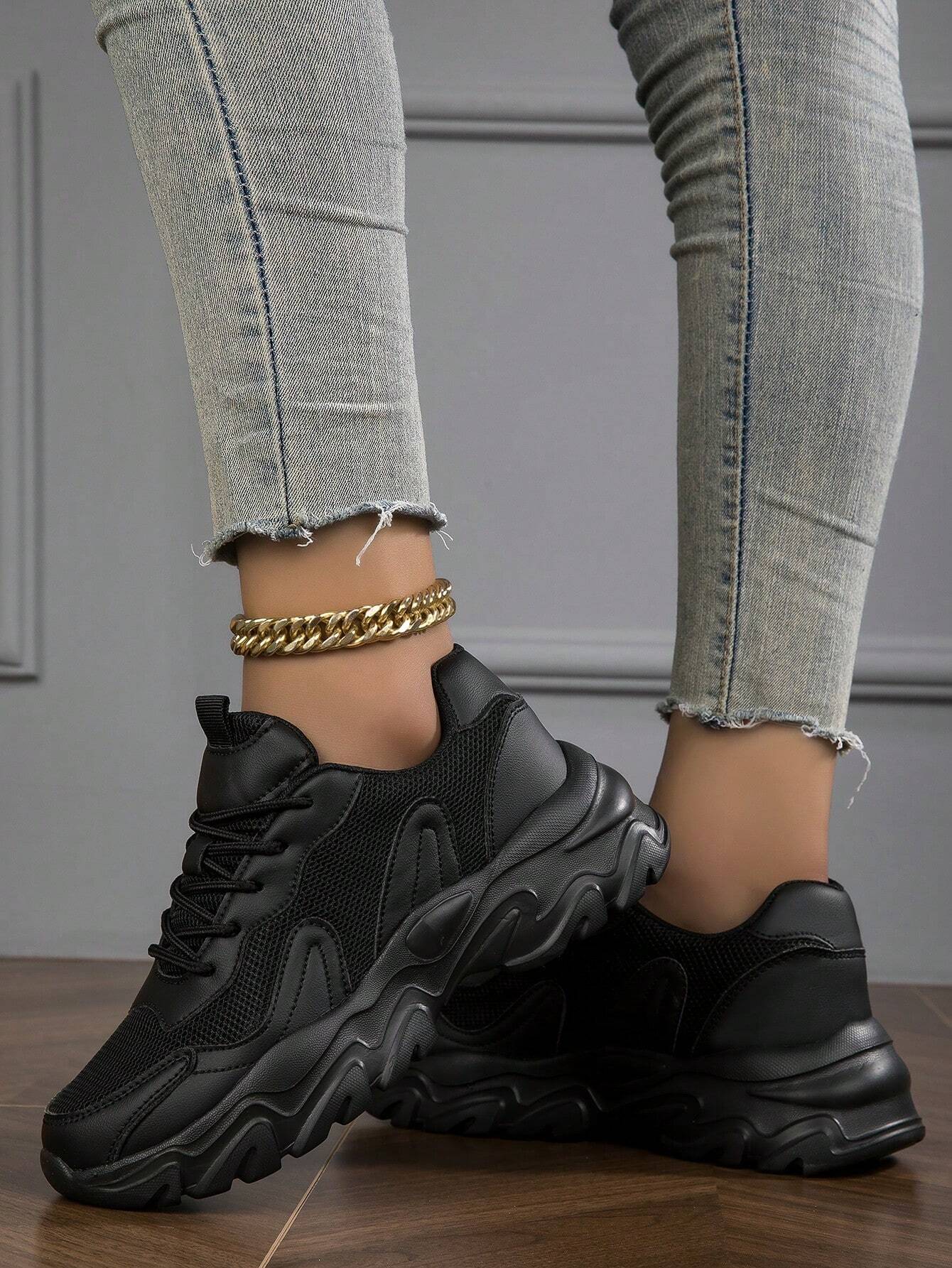 Nouvelle Arrivée Chaussures Épaisses Denses Noires, Chaussures De Marche Occasionnelles — vue 5