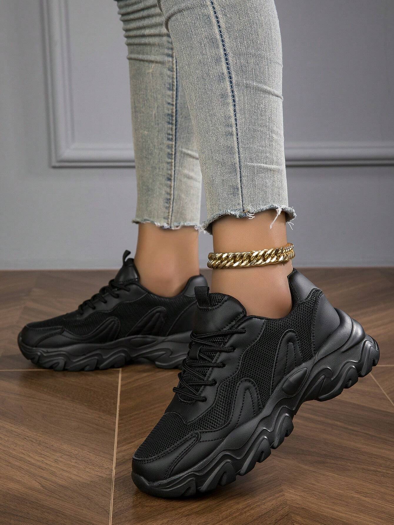 Nouvelle Arrivée Chaussures Épaisses Denses Noires, Chaussures De Marche Occasionnelles — vue 4