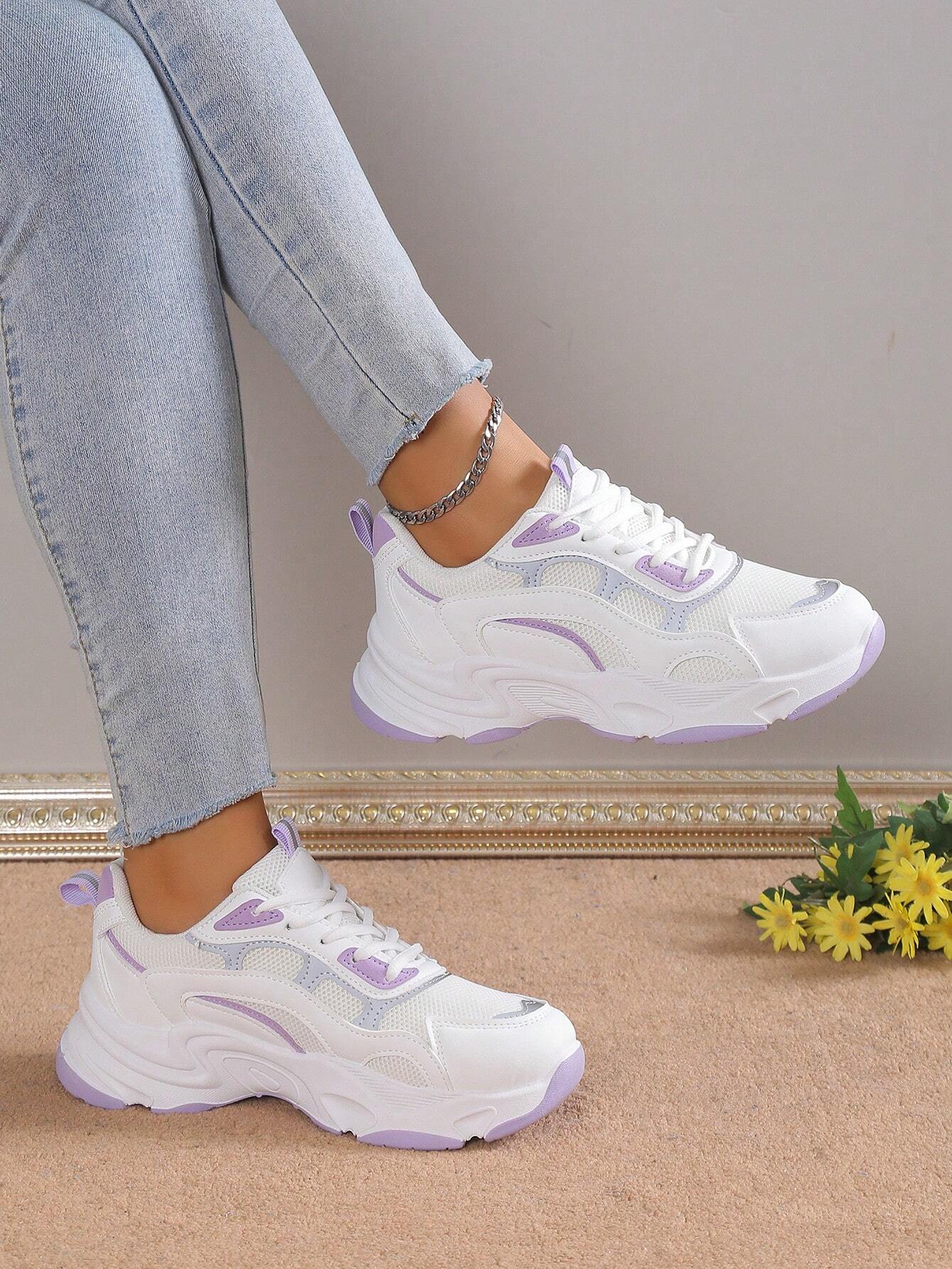 2025 Automne Femmes Chaussures de course à semelle épaisse, bout rond, lacets, blocs de — vue 9