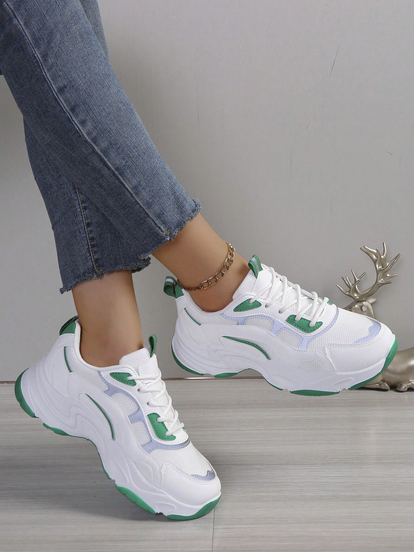 2025 Automne Femmes Chaussures de course à semelle épaisse, bout rond, lacets, blocs de — vue 7