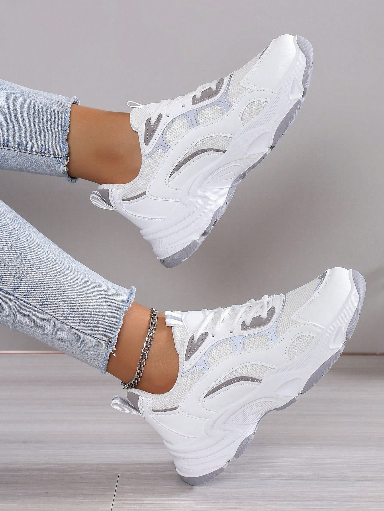 2025 Automne Femmes Chaussures de course à semelle épaisse, bout rond, lacets, blocs de — vue 8