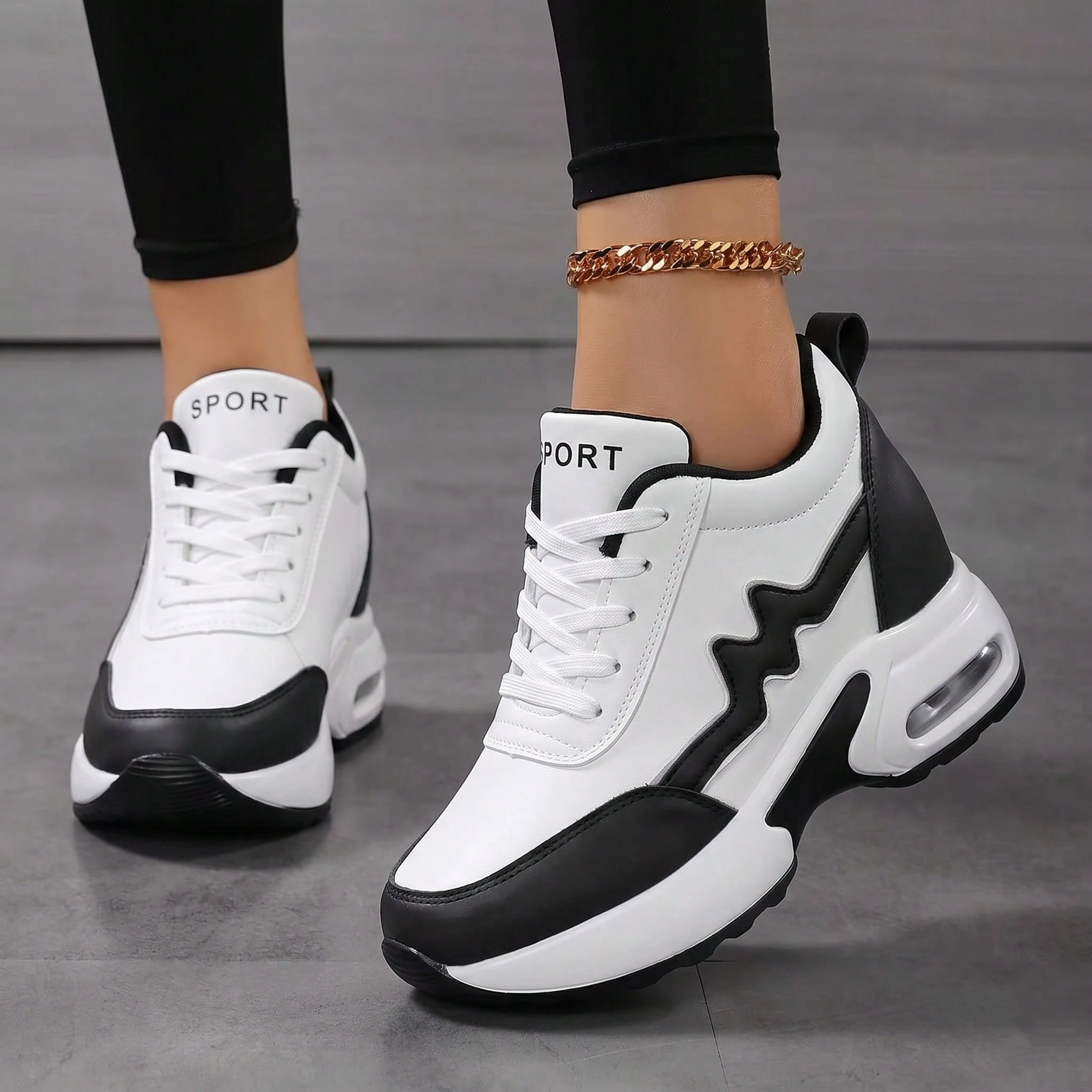Baskets décontractées à semelle épaisse pour femmes SOSENFER, chaussures de sport en cuir — vue 9