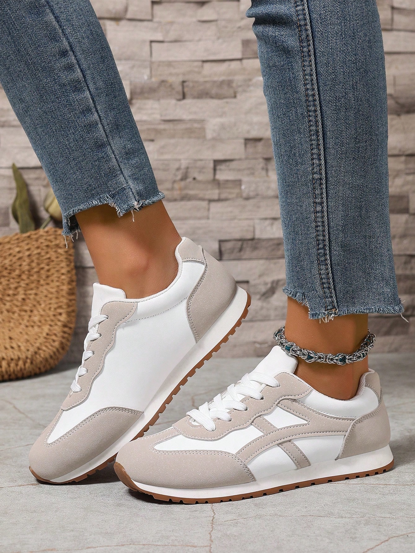 2025 Automne Femmes Confortable Bout Rond Faux Patchwork Contraste Couleur Lacets — vue 6