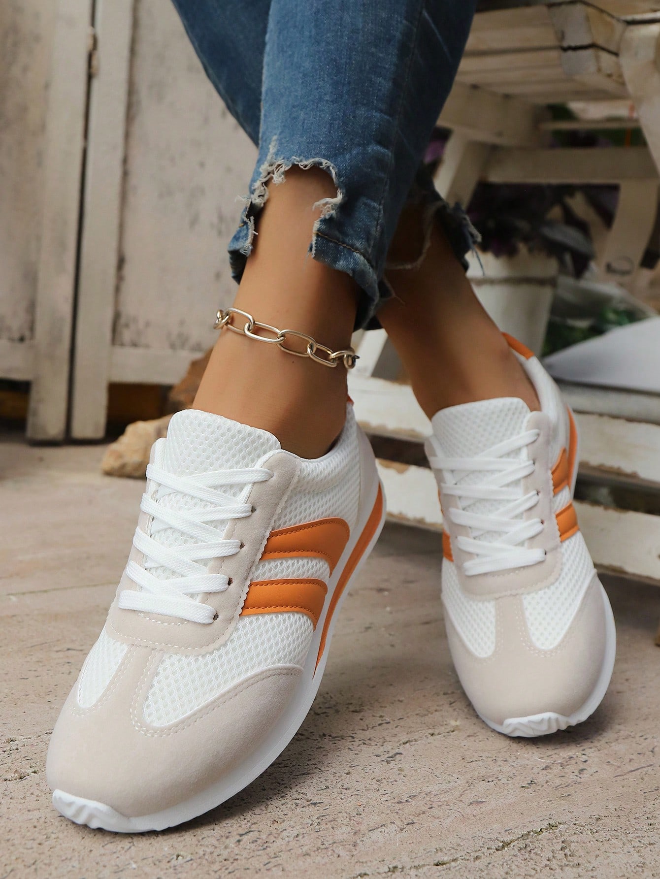 Baskets décontractées basses vertes pour femmes, grande taille, lacets blancs, semelle — vue 6