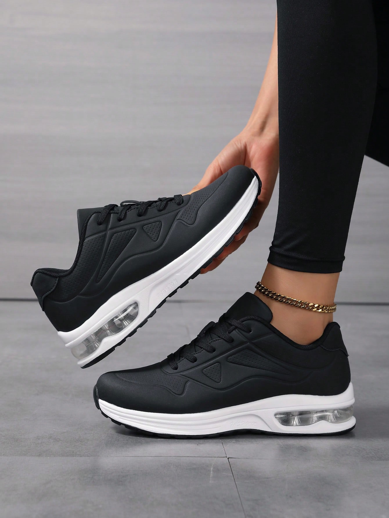 Baskets noires à coussin d'air épaisses, chaussures de sport décontractées à semelle — vue 7