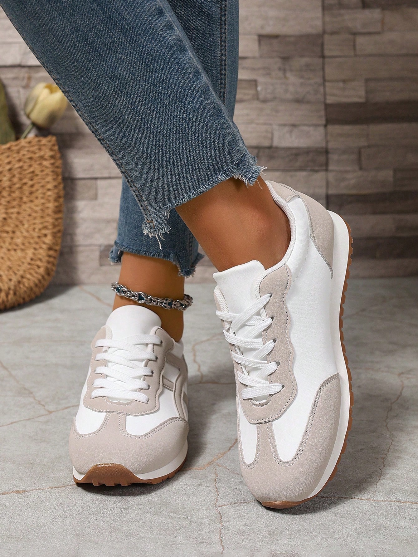 2025 Automne Femmes Confortable Bout Rond Faux Patchwork Contraste Couleur Lacets — vue 10