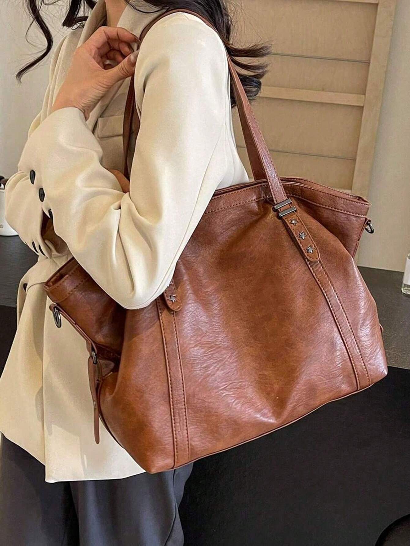 Sac à bandoulière et sac à main grande capacité en similicuir, style décontracté, adapté — vue 3
