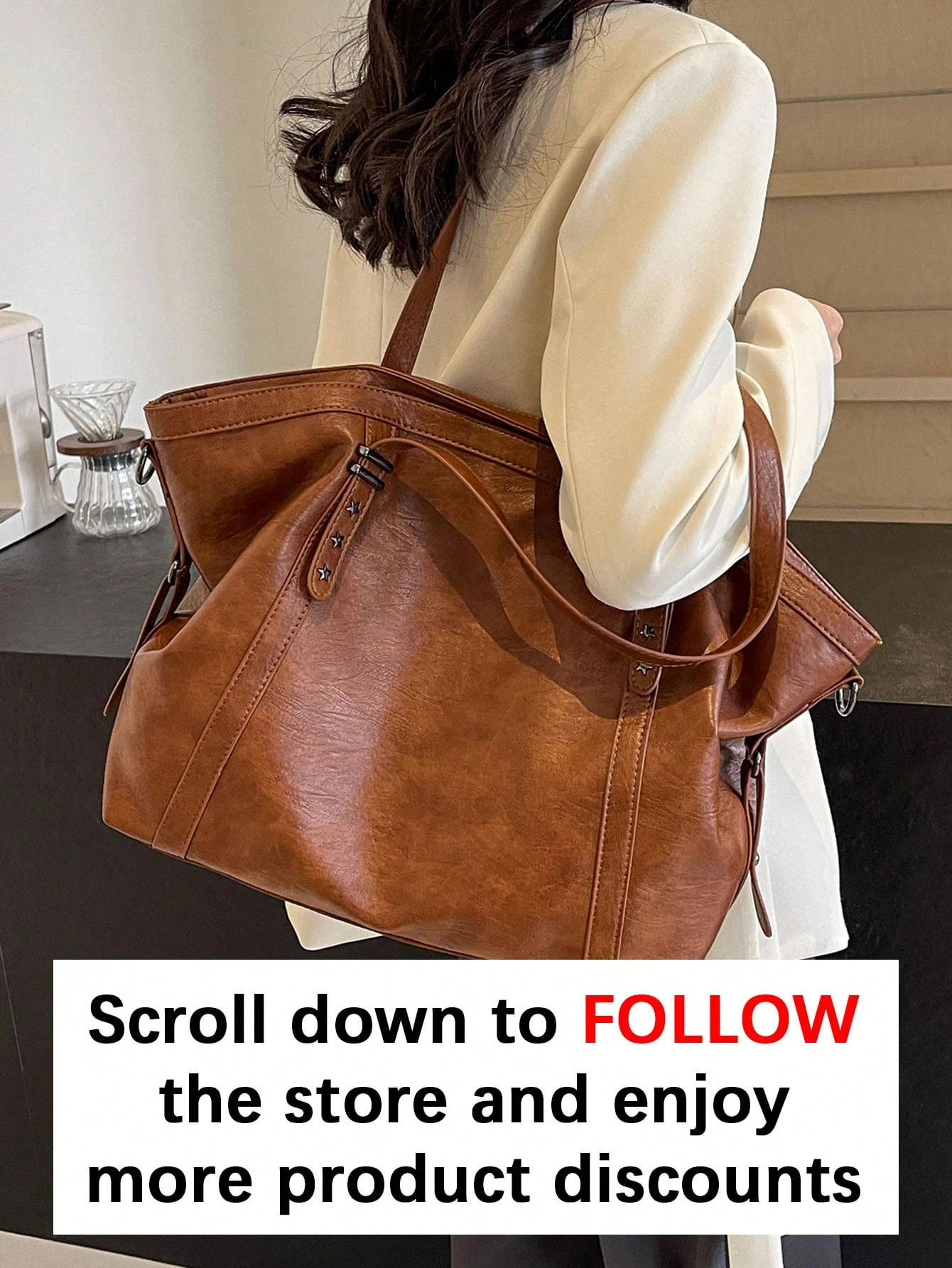 Sac à bandoulière et sac à main grande capacité en similicuir, style décontracté, adapté — vue 2