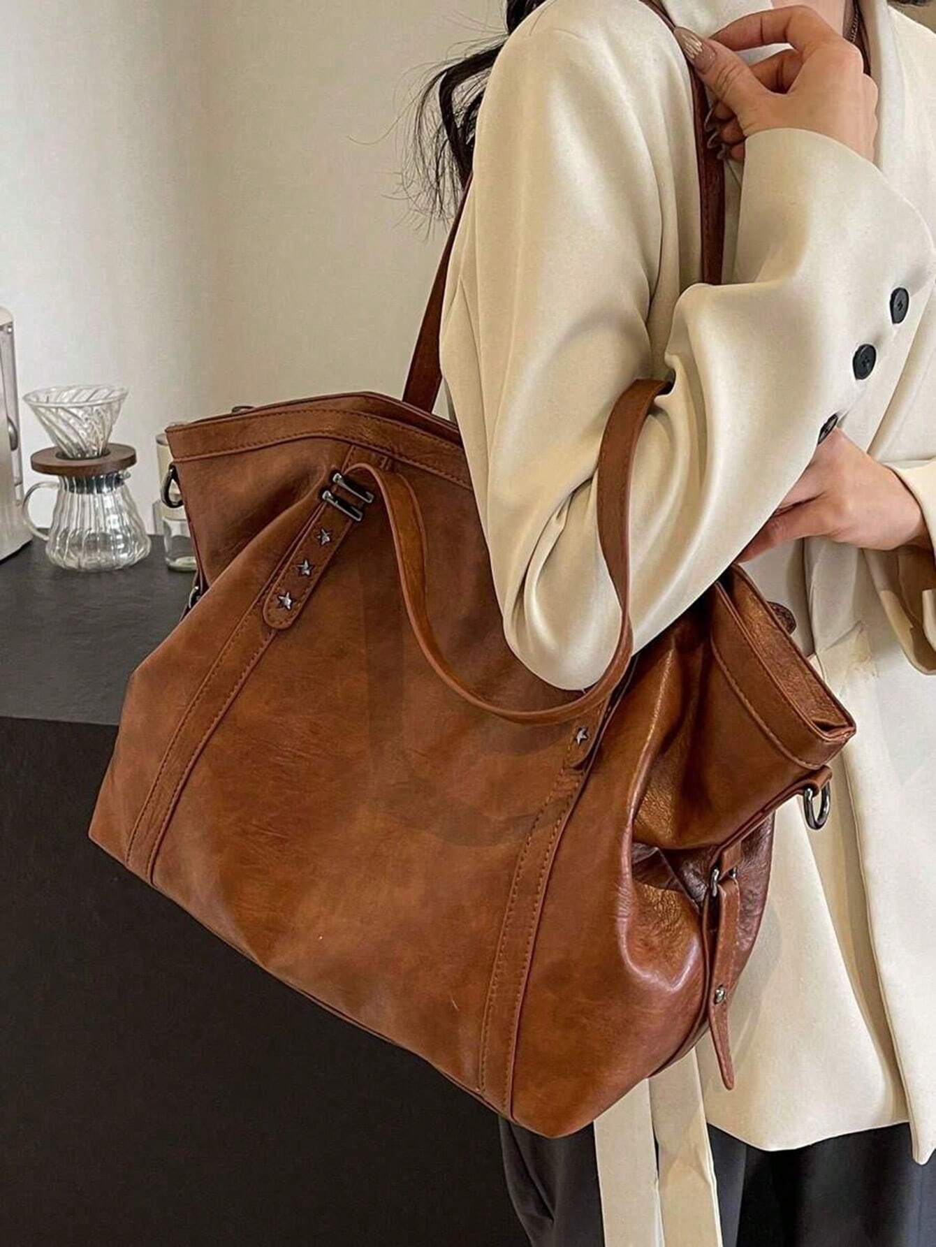 Sac à bandoulière et sac à main grande capacité en similicuir, style décontracté, adapté — vue 4