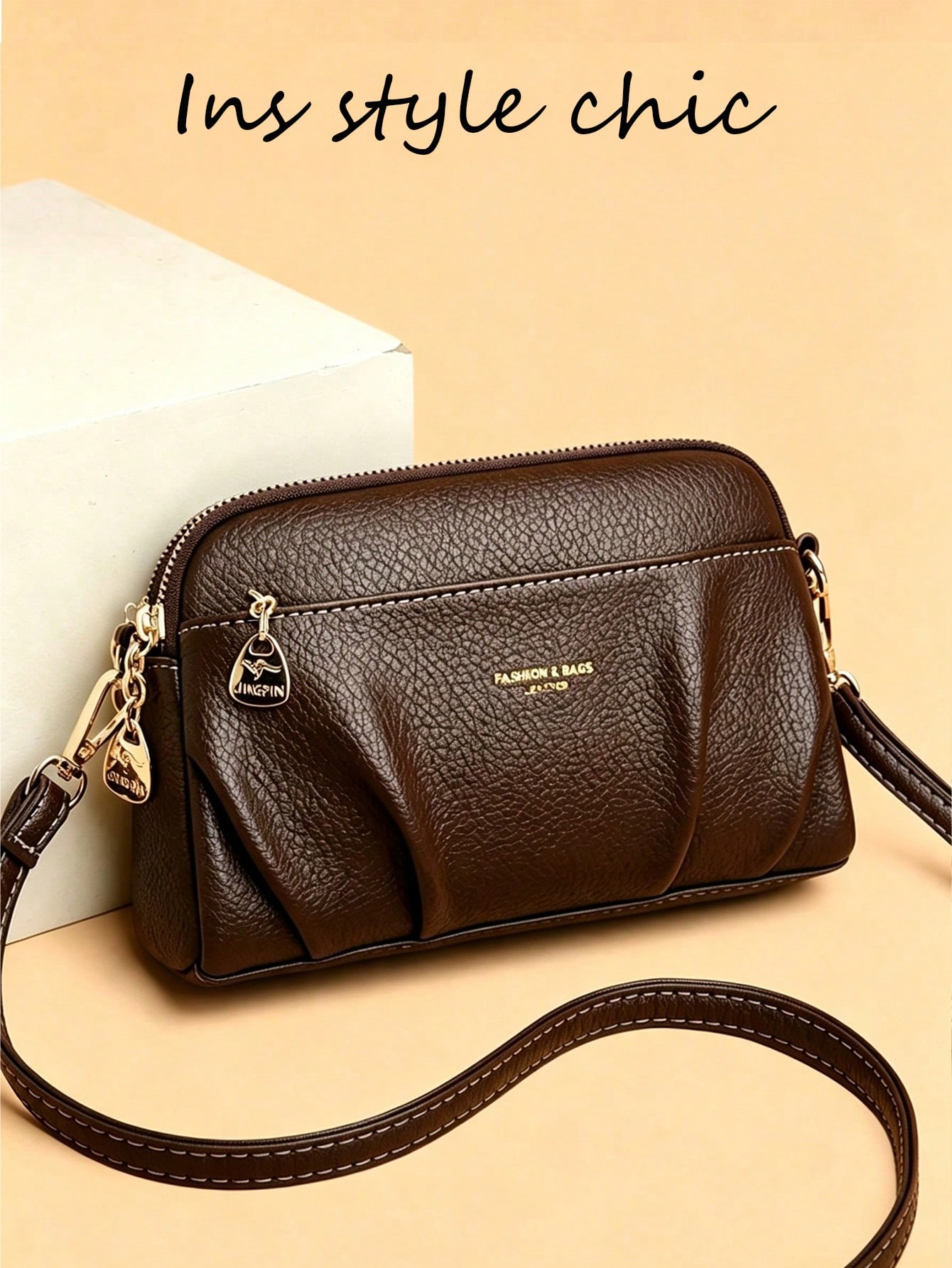 Sac à bandoulière vintage à la mode en tissu PU imperméable de couleur unie, design avec — vue 2