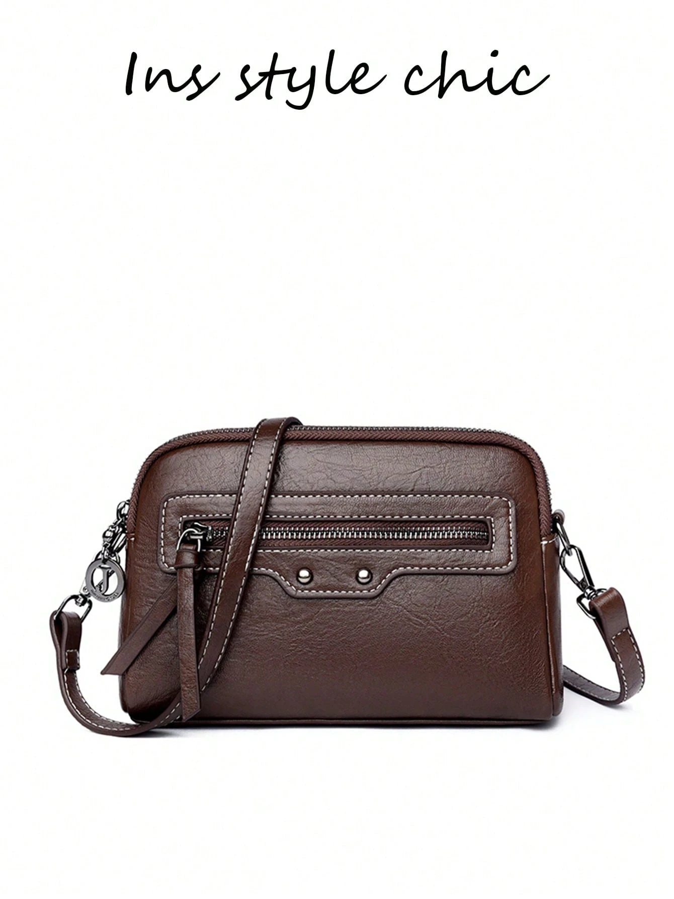 Sac à bandoulière vintage à la mode en tissu PU imperméable de couleur unie, design avec — vue 6