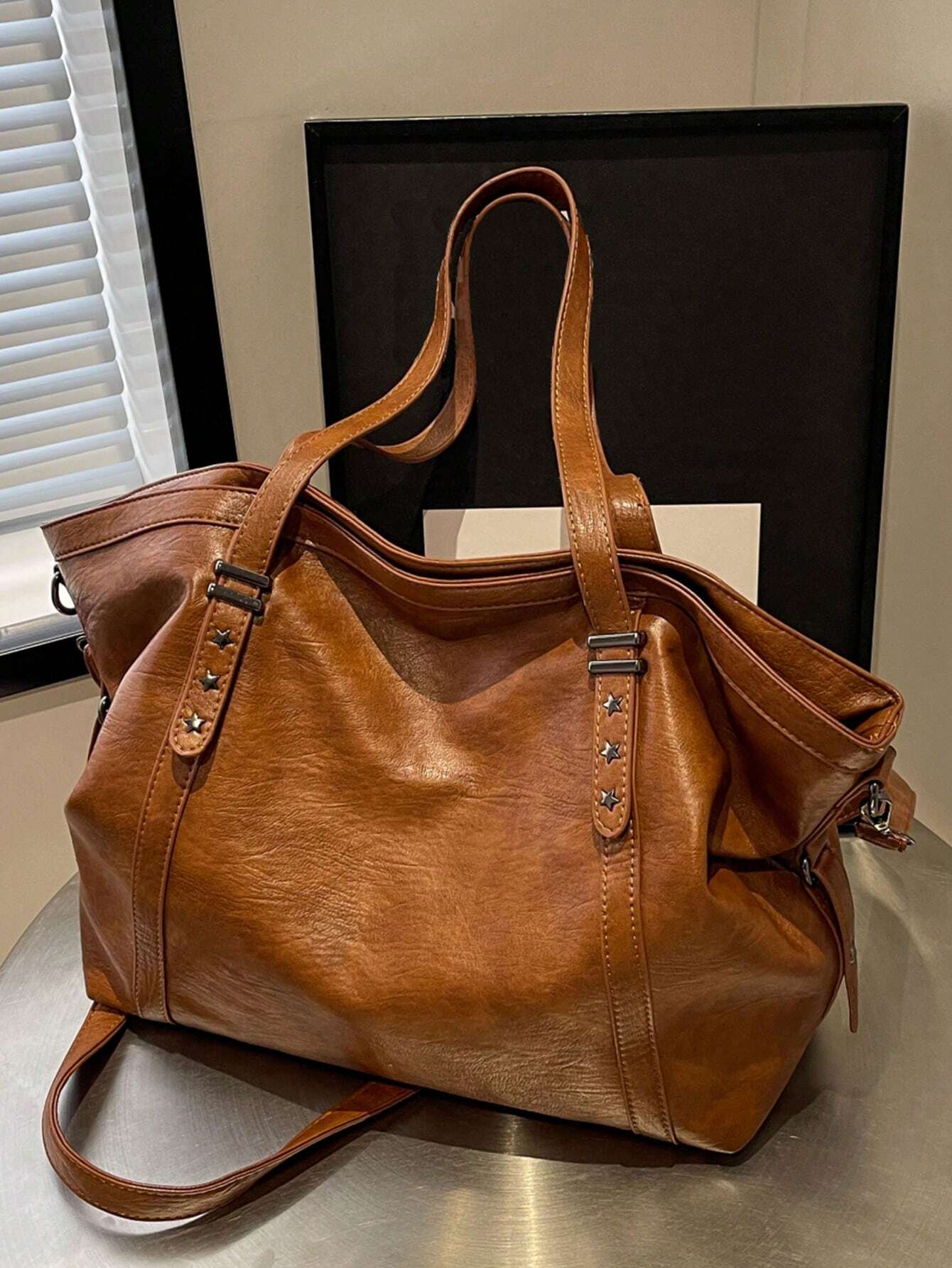 Sac à bandoulière et sac à main grande capacité en similicuir, style décontracté, adapté — vue 7