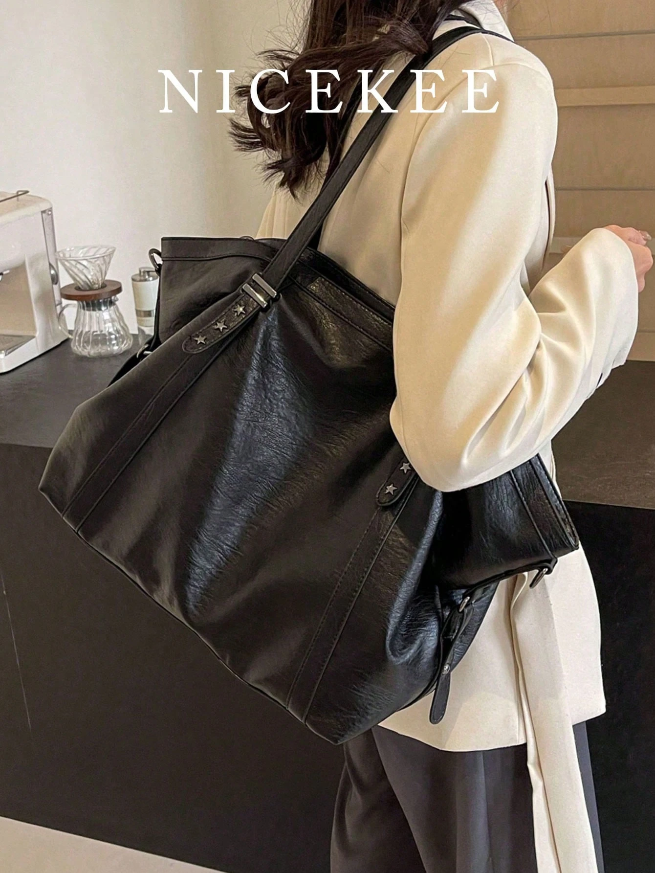 Sac à bandoulière et sac à main grande capacité en similicuir, style décontracté, adapté — vue 12