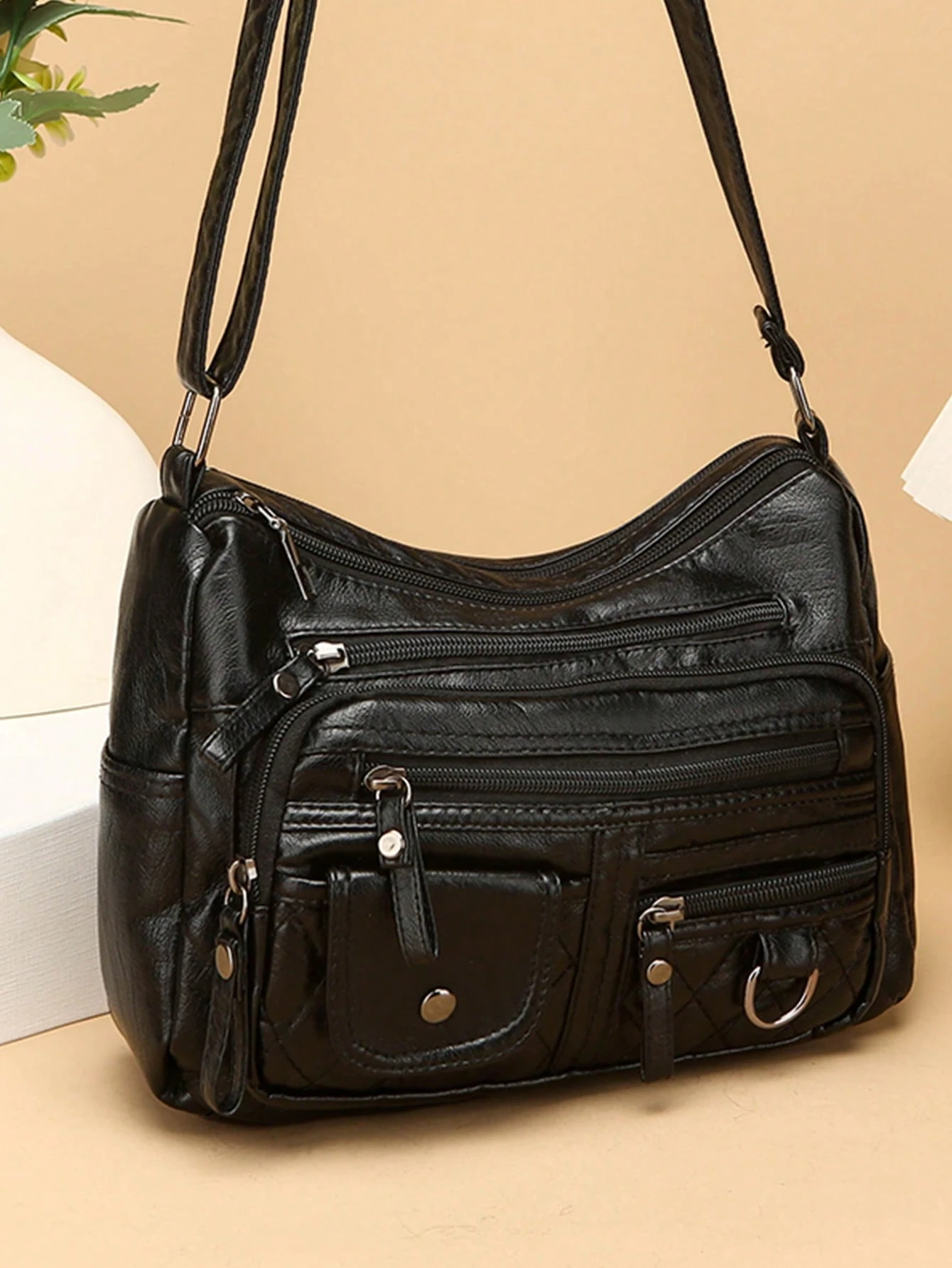 Sac à bandoulière vintage en PU pour femmes, sac bandoulière multi-poches, petit sac à — vue 6