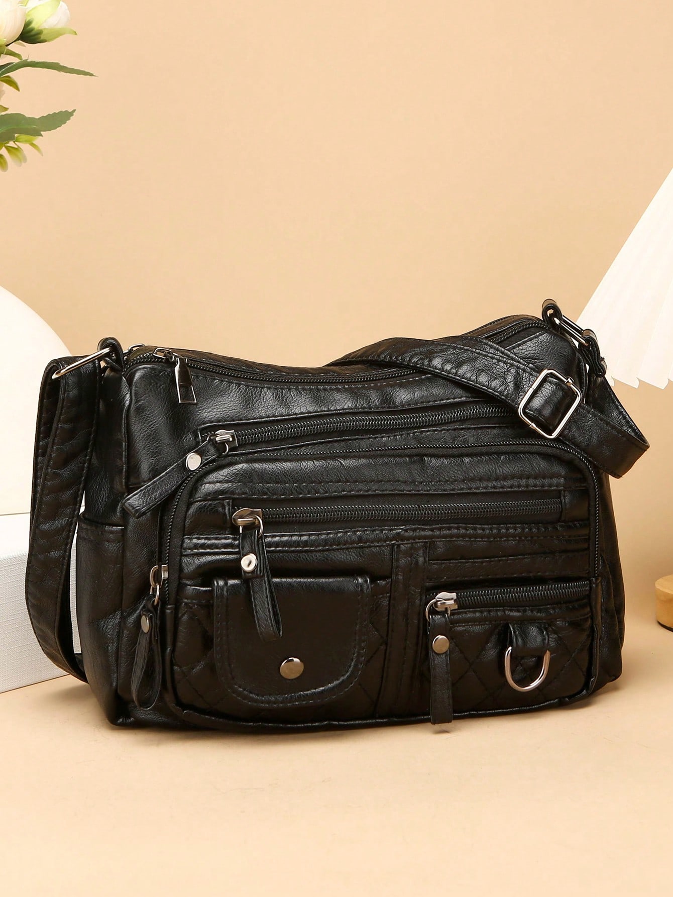 Sac à bandoulière vintage en PU pour femmes, sac bandoulière multi-poches, petit sac à — vue 2