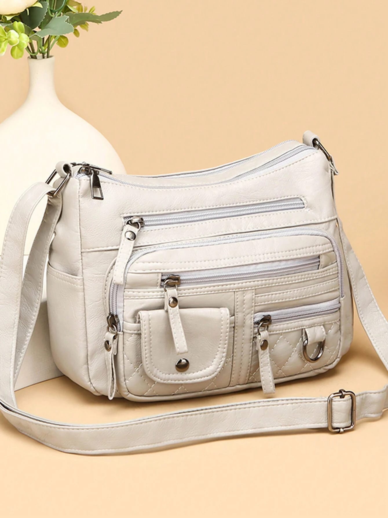 Sac à bandoulière vintage en PU pour femmes, sac bandoulière multi-poches, petit sac à