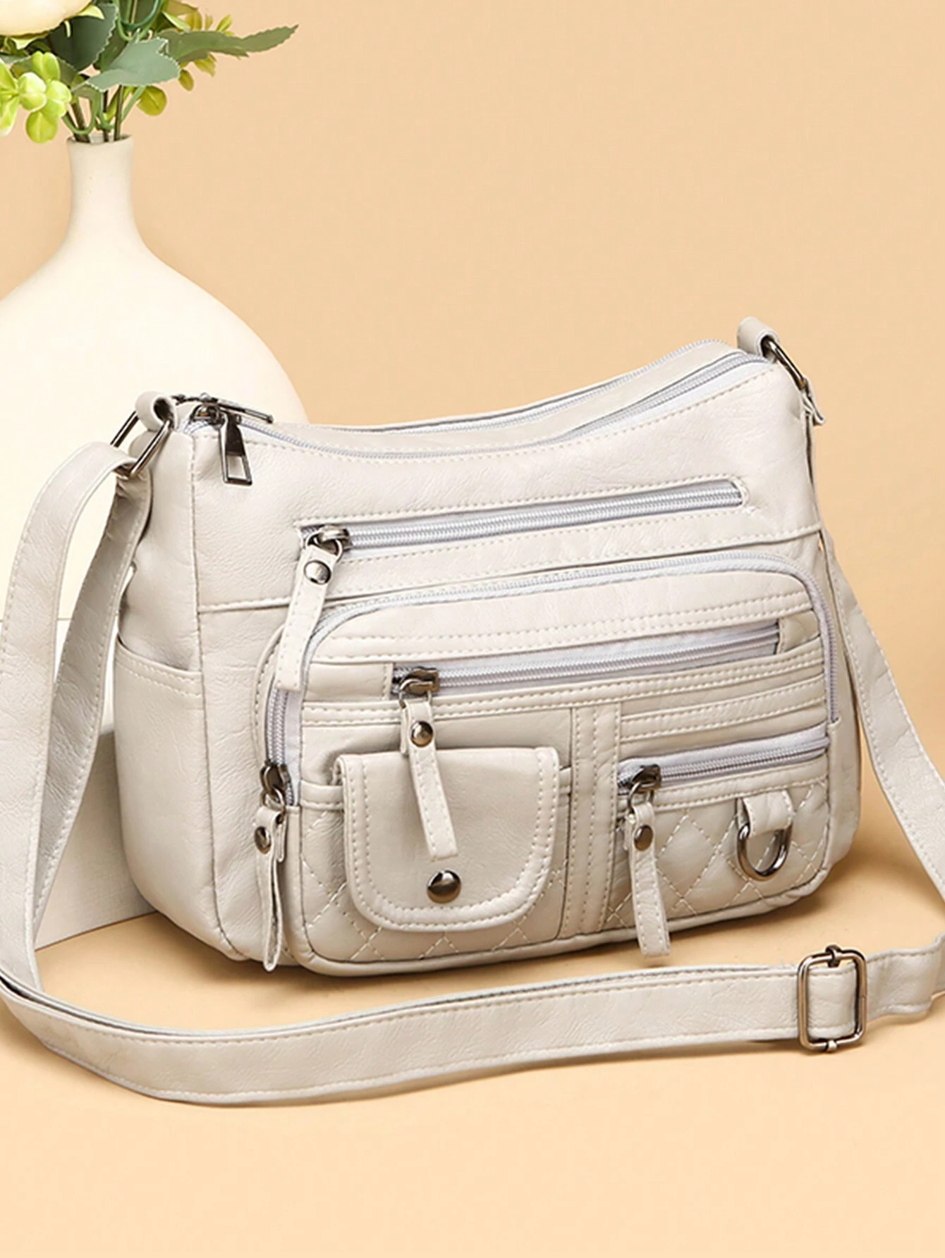 Sac à bandoulière vintage en PU pour femmes, sac bandoulière multi-poches, petit sac à