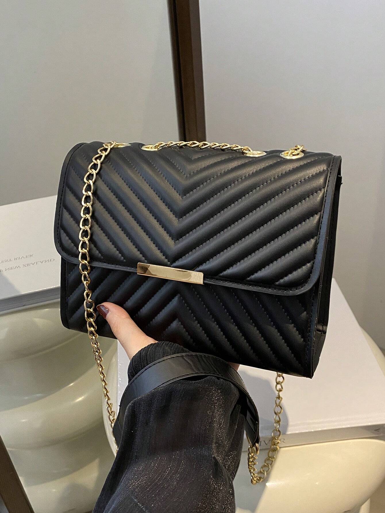 Sac à bandoulière matelassé de couleur unie à la mode avec chaîne — vue 3