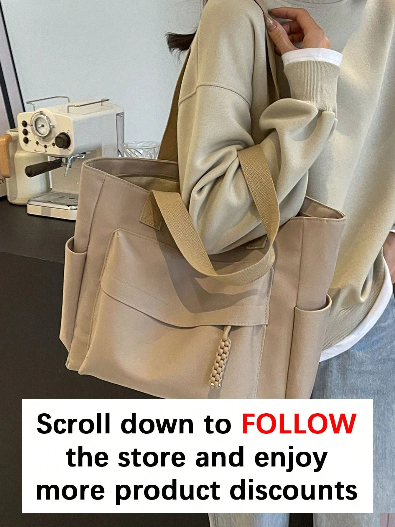 Sac bandoulière rétro, sac en tissu uni grande capacité à la mode, sac bandoulière, sac à — vue 2