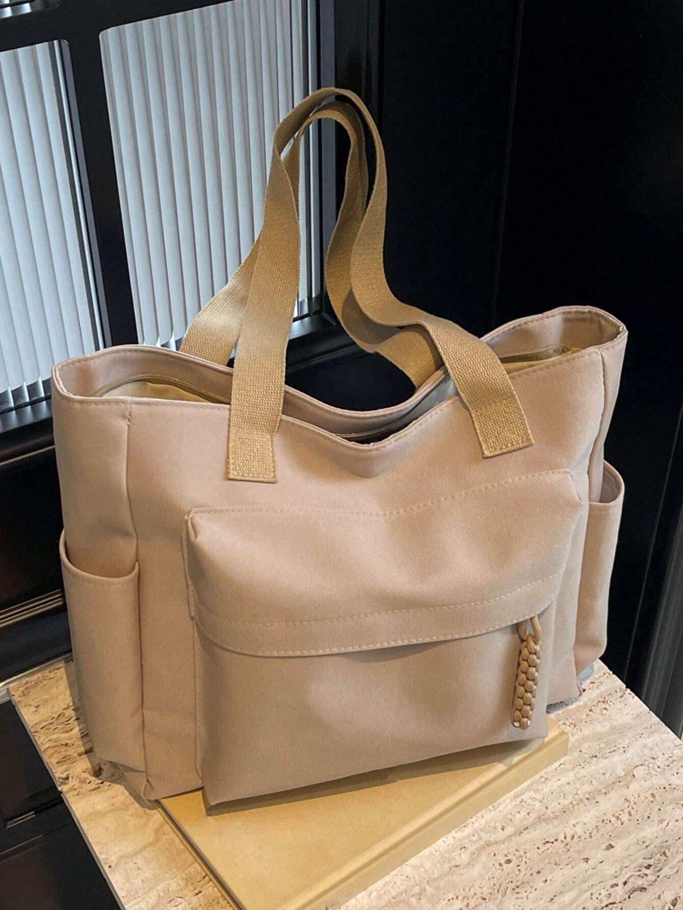 Sac bandoulière rétro, sac en tissu uni grande capacité à la mode, sac bandoulière, sac à — vue 4
