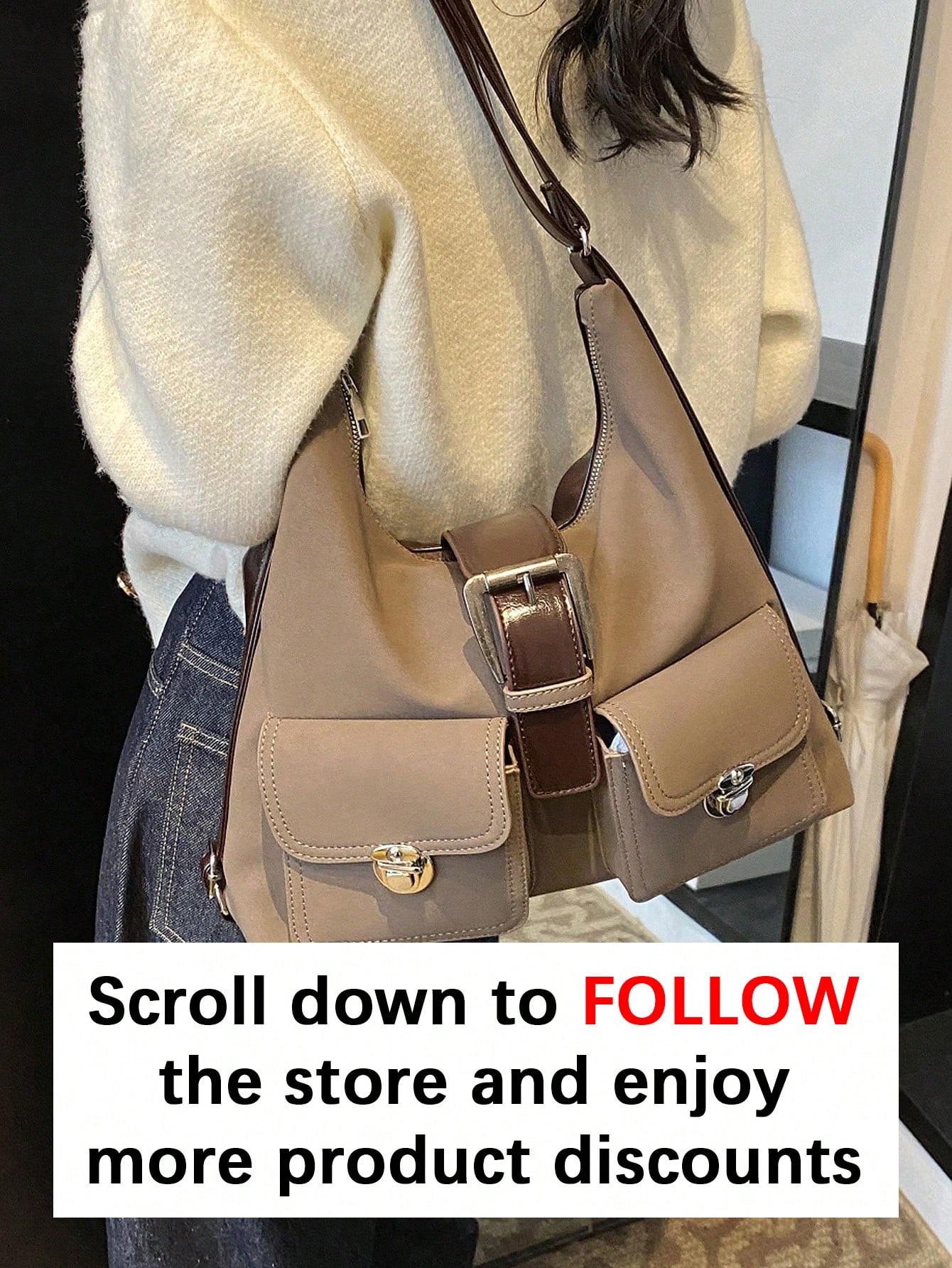 Sac à bandoulière rétro artificiel à la mode, grande capacité, design de niche à poches — vue 2