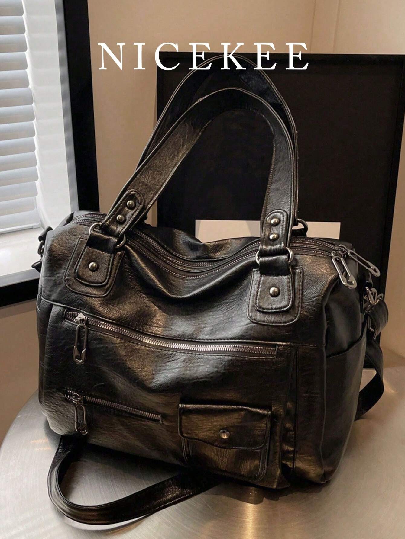 Sac bandoulière grande capacité en similicuir premium, sac fourre-tout vintage