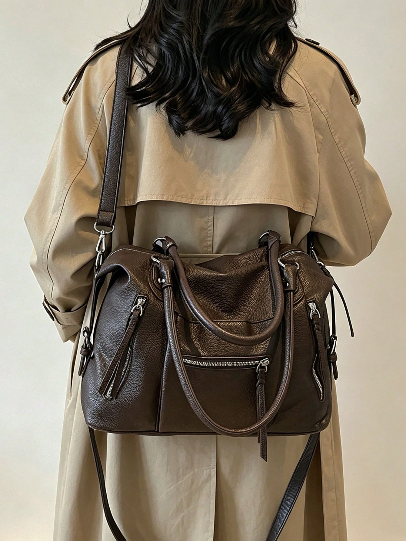 Sac bandoulière grande capacité en similicuir premium, sac fourre-tout vintage — vue 5