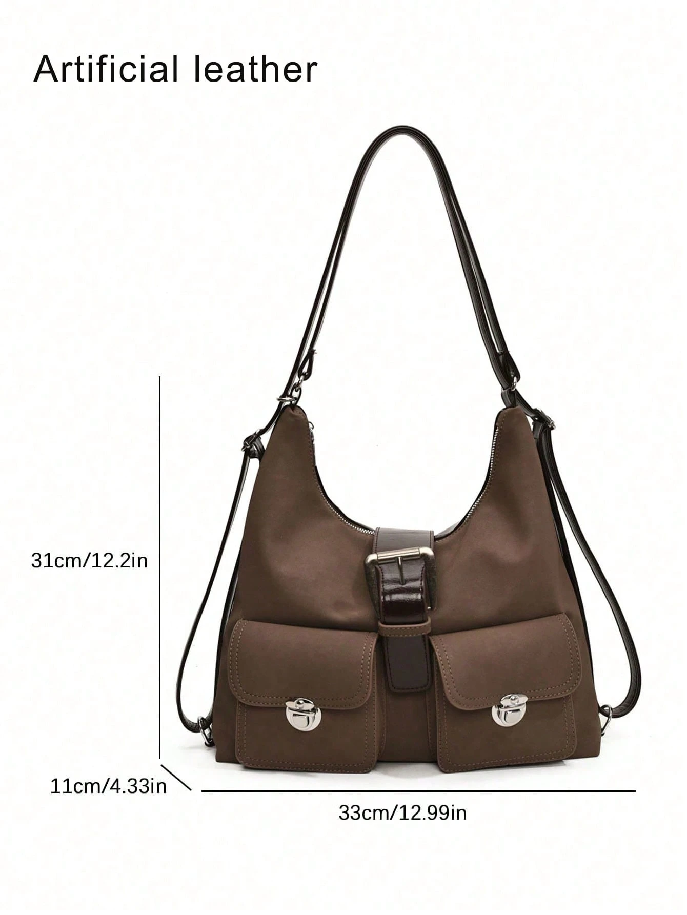 Sac à bandoulière rétro artificiel à la mode, grande capacité, design de niche à poches — vue 5