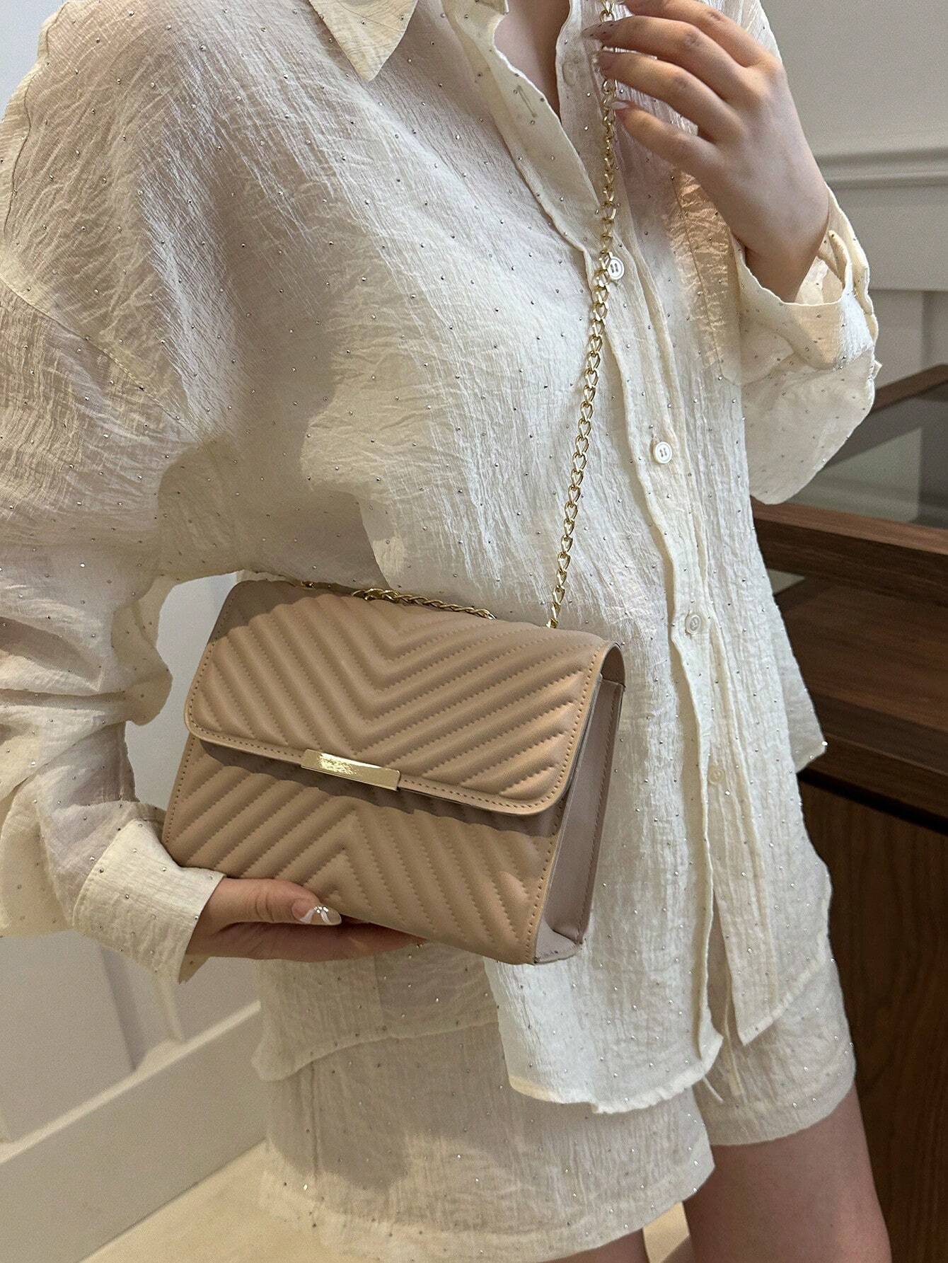 Sac à bandoulière matelassé de couleur unie à la mode avec chaîne — vue 10