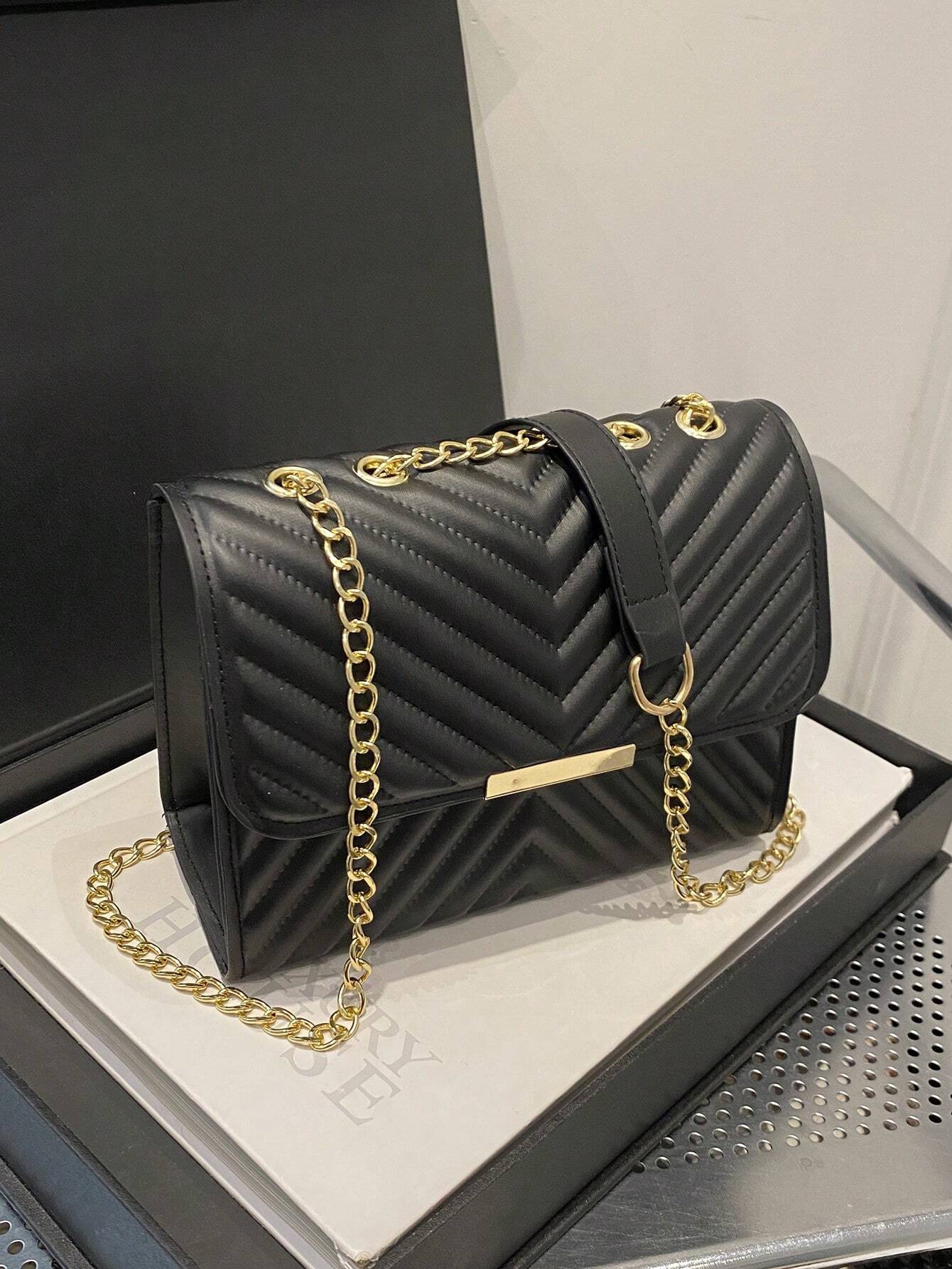 Sac à bandoulière matelassé de couleur unie à la mode avec chaîne — vue 11