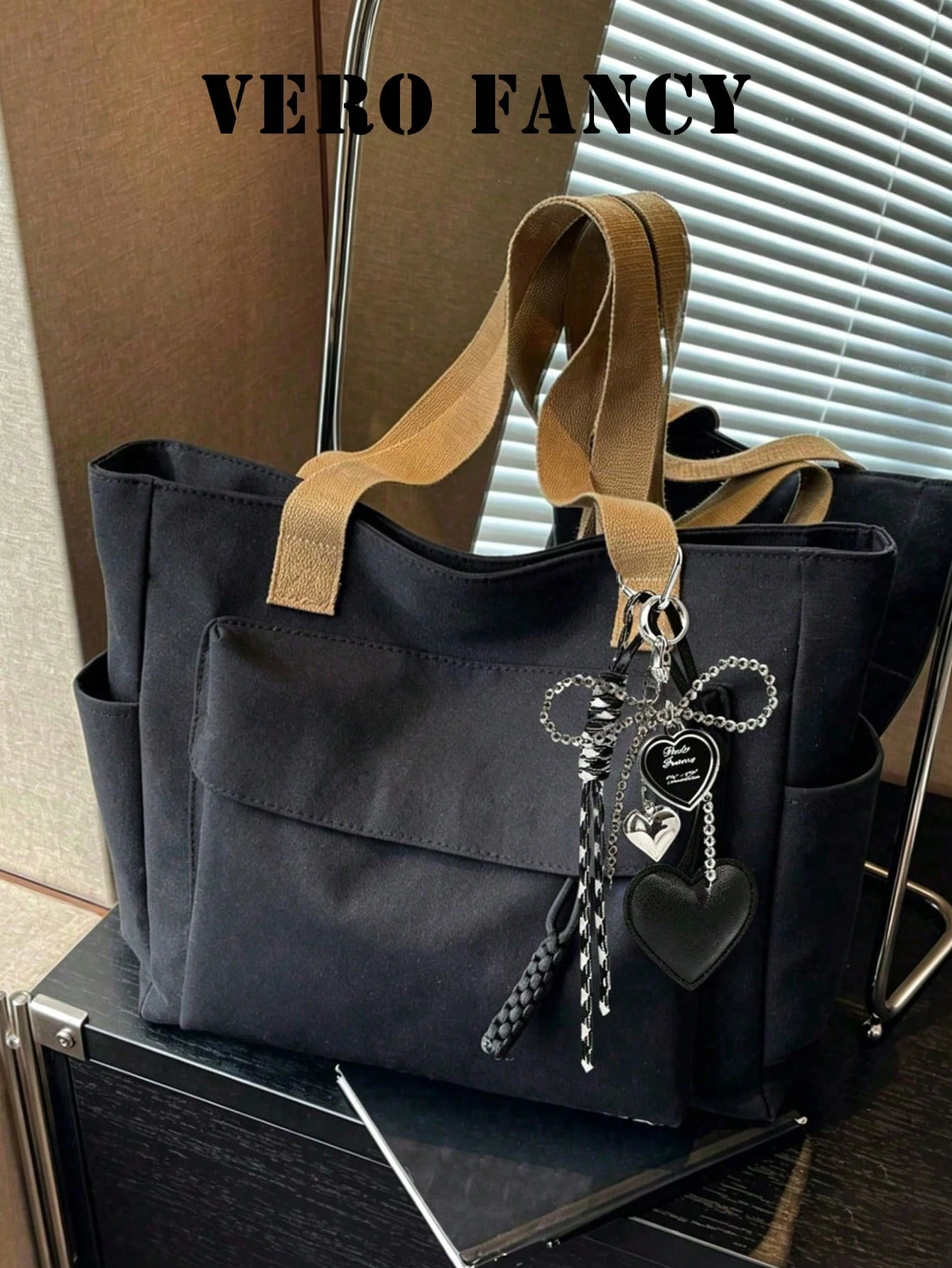 Sac bandoulière rétro, sac en tissu uni grande capacité à la mode, sac bandoulière, sac à — vue 9