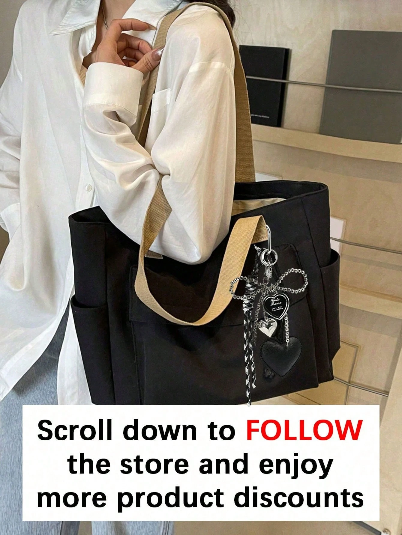 Sac bandoulière rétro, sac en tissu uni grande capacité à la mode, sac bandoulière, sac à — vue 11