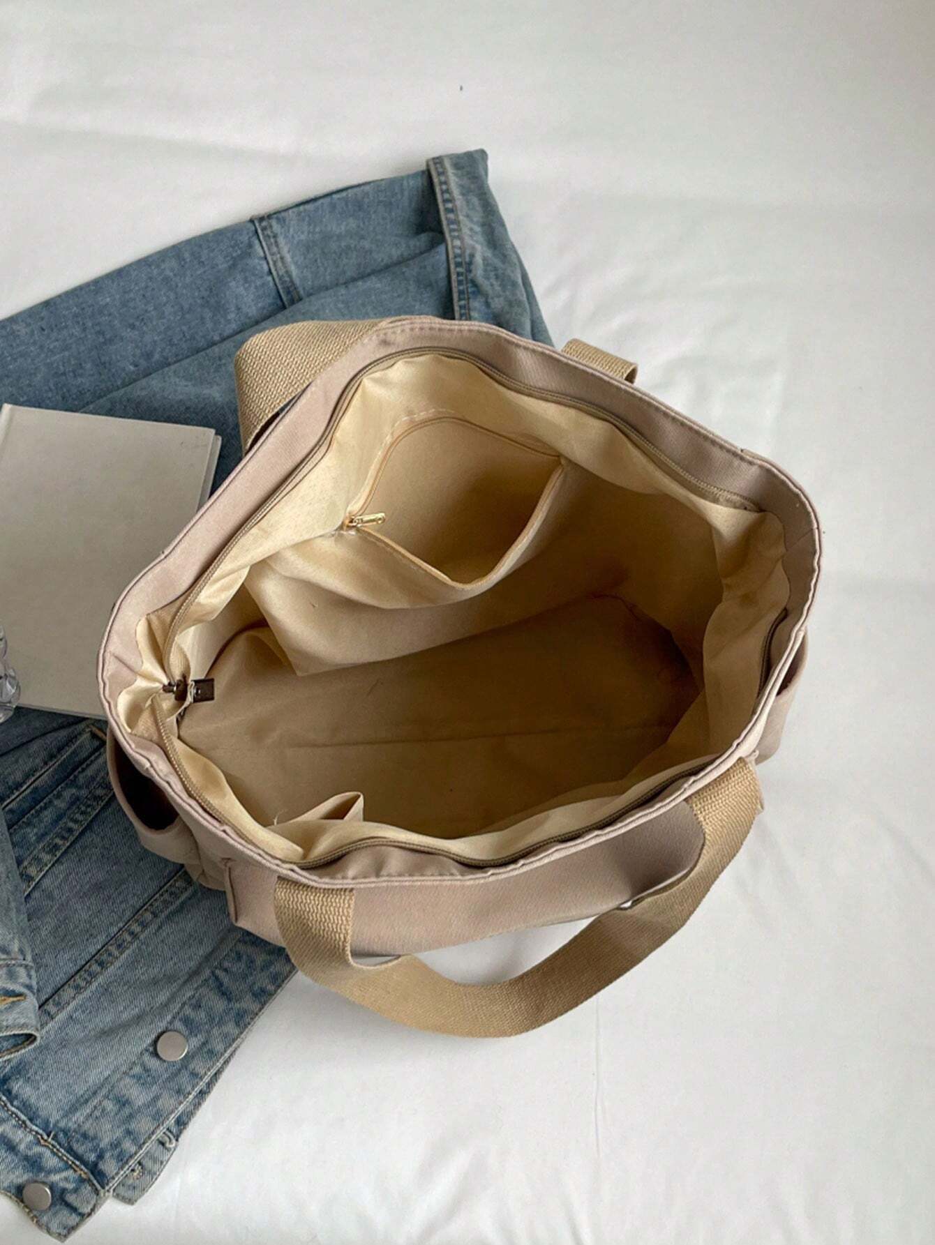 Sac bandoulière rétro, sac en tissu uni grande capacité à la mode, sac bandoulière, sac à — vue 8