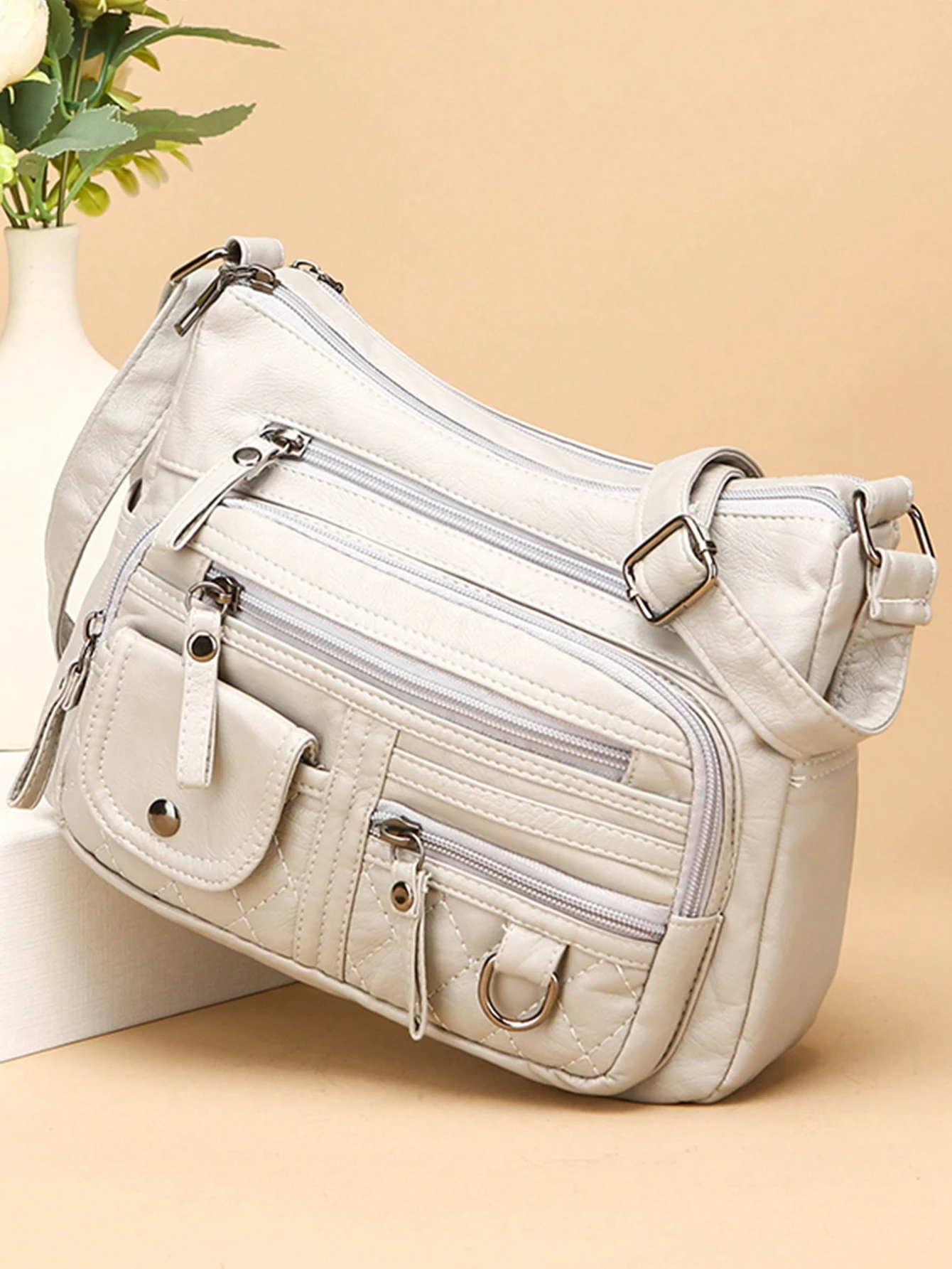 Sac à bandoulière vintage en PU pour femmes, sac bandoulière multi-poches, petit sac à — vue 9