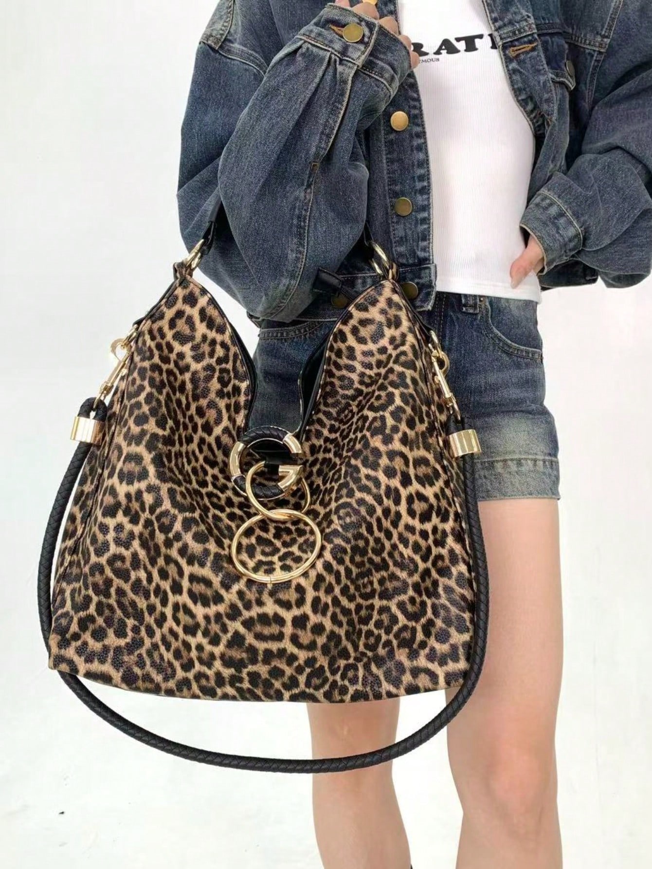 Sac à bandoulière grande capacité style bohème noir pour femmes, sac fourre-tout — vue 11