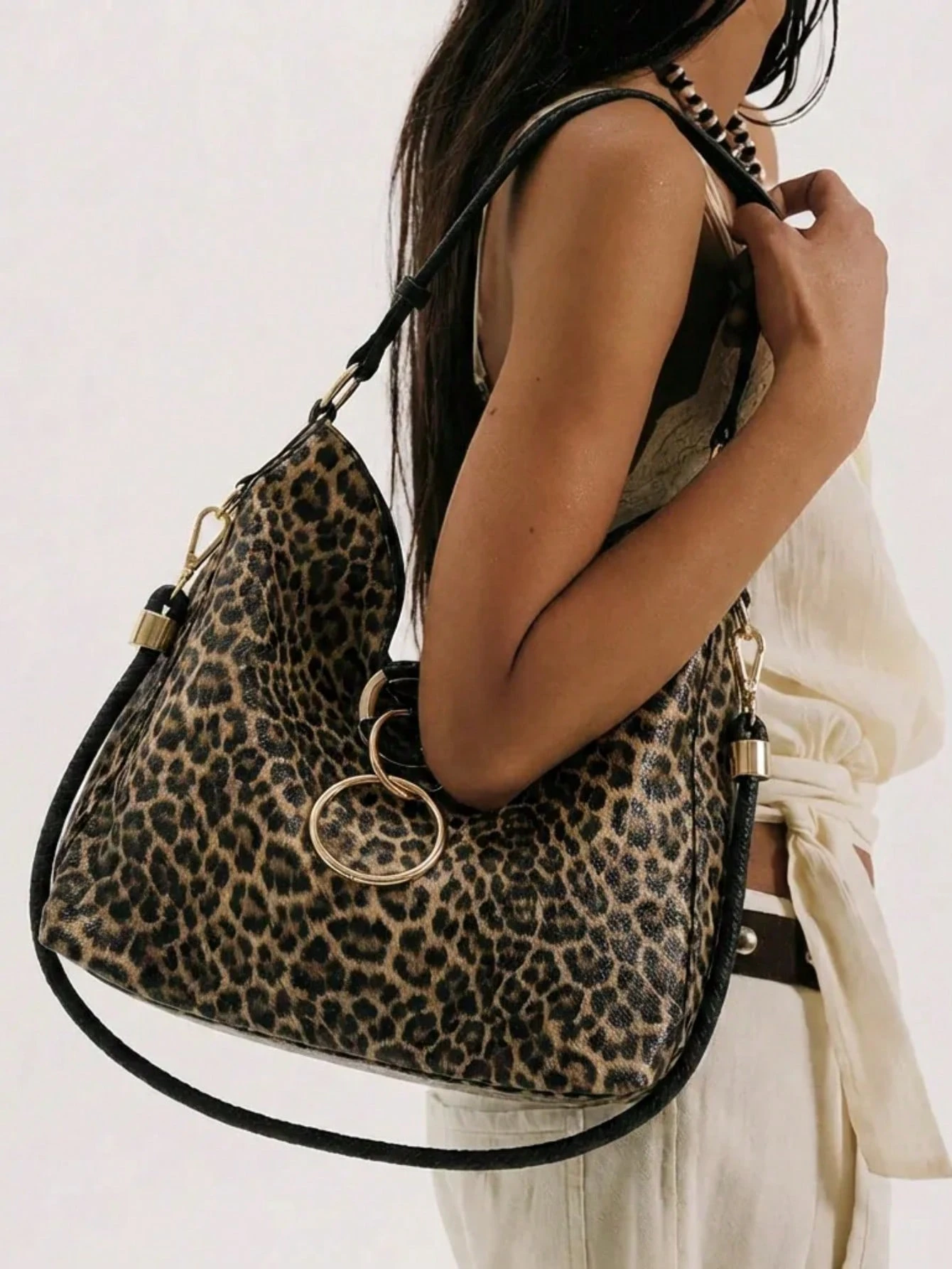 Sac à bandoulière grande capacité style bohème noir pour femmes, sac fourre-tout — vue 8