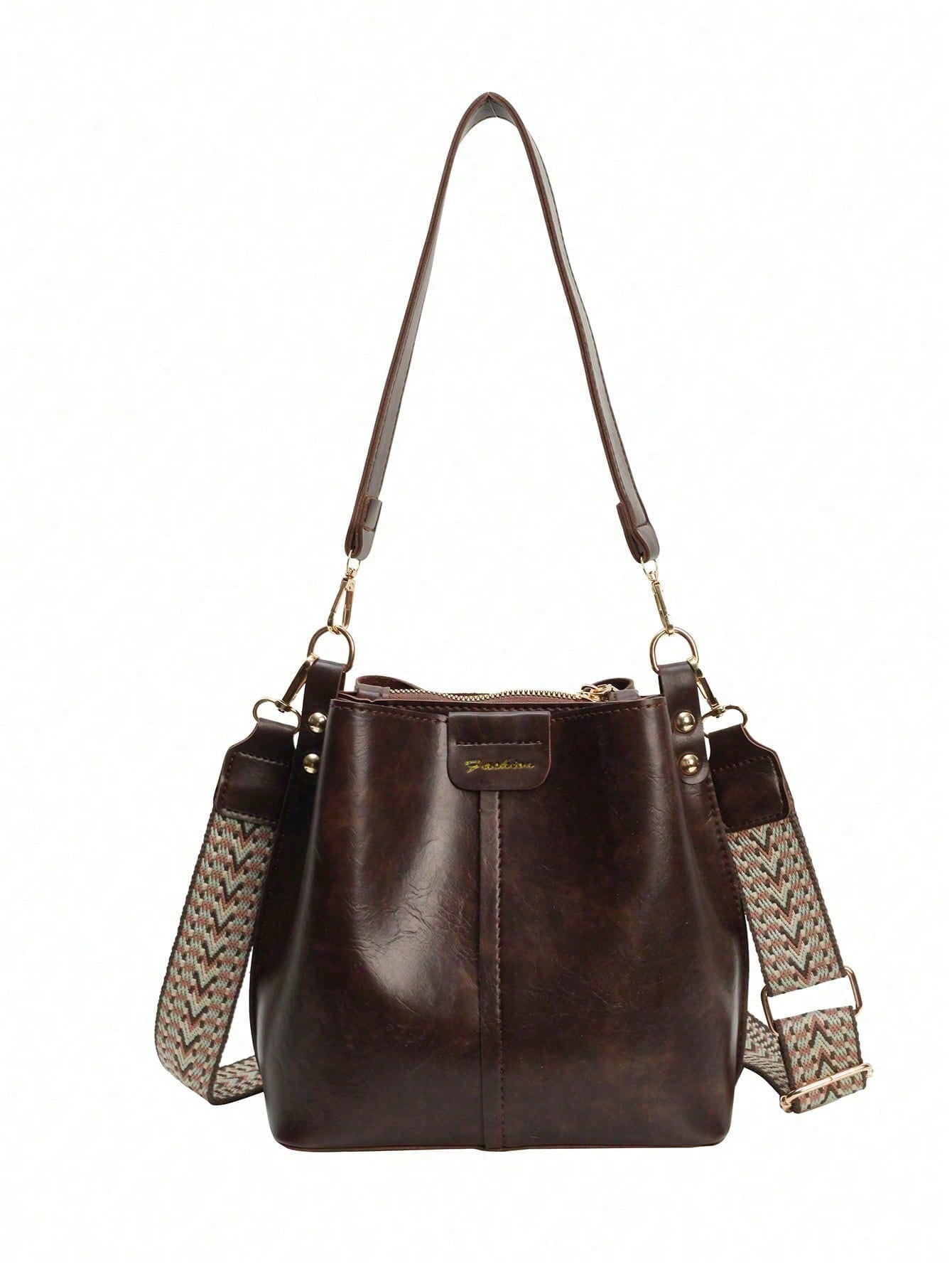 Sac à bandoulière de couleur unie à la mode, design vintage de niche, convient pour le — vue 5