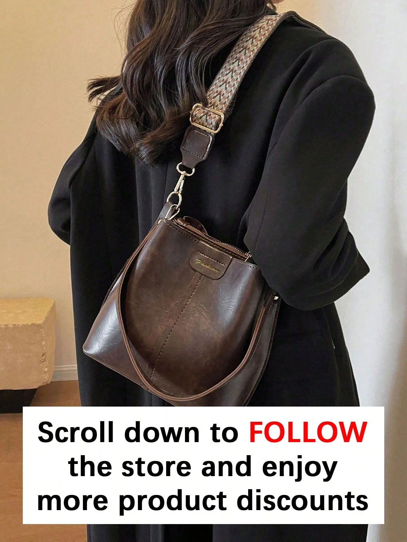 Sac à bandoulière de couleur unie à la mode, design vintage de niche, convient pour le — vue 2