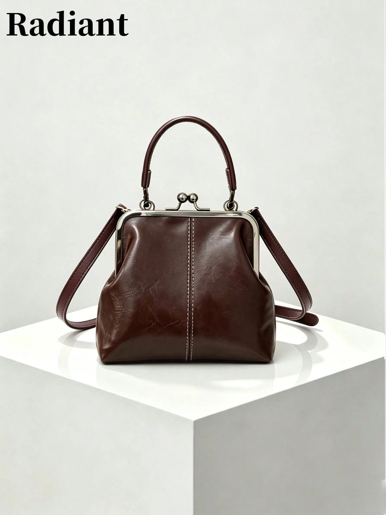 Sac bandoulière rétro en faux, sac à main mini vintage style fermoir baiser pour femmes
