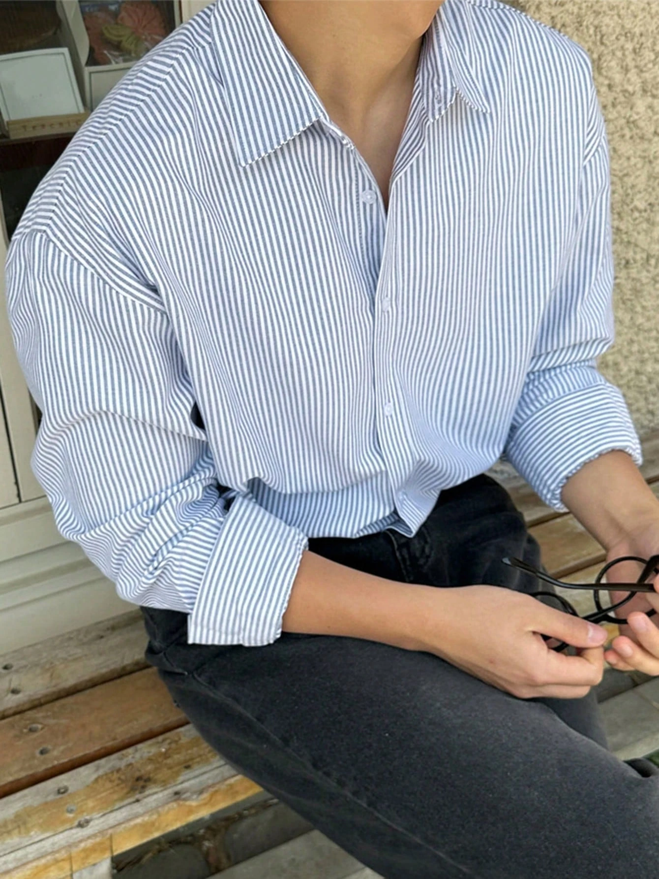 DAZY Chemise décontractée rayée pour hommes, mode minimaliste pour le travail et le port