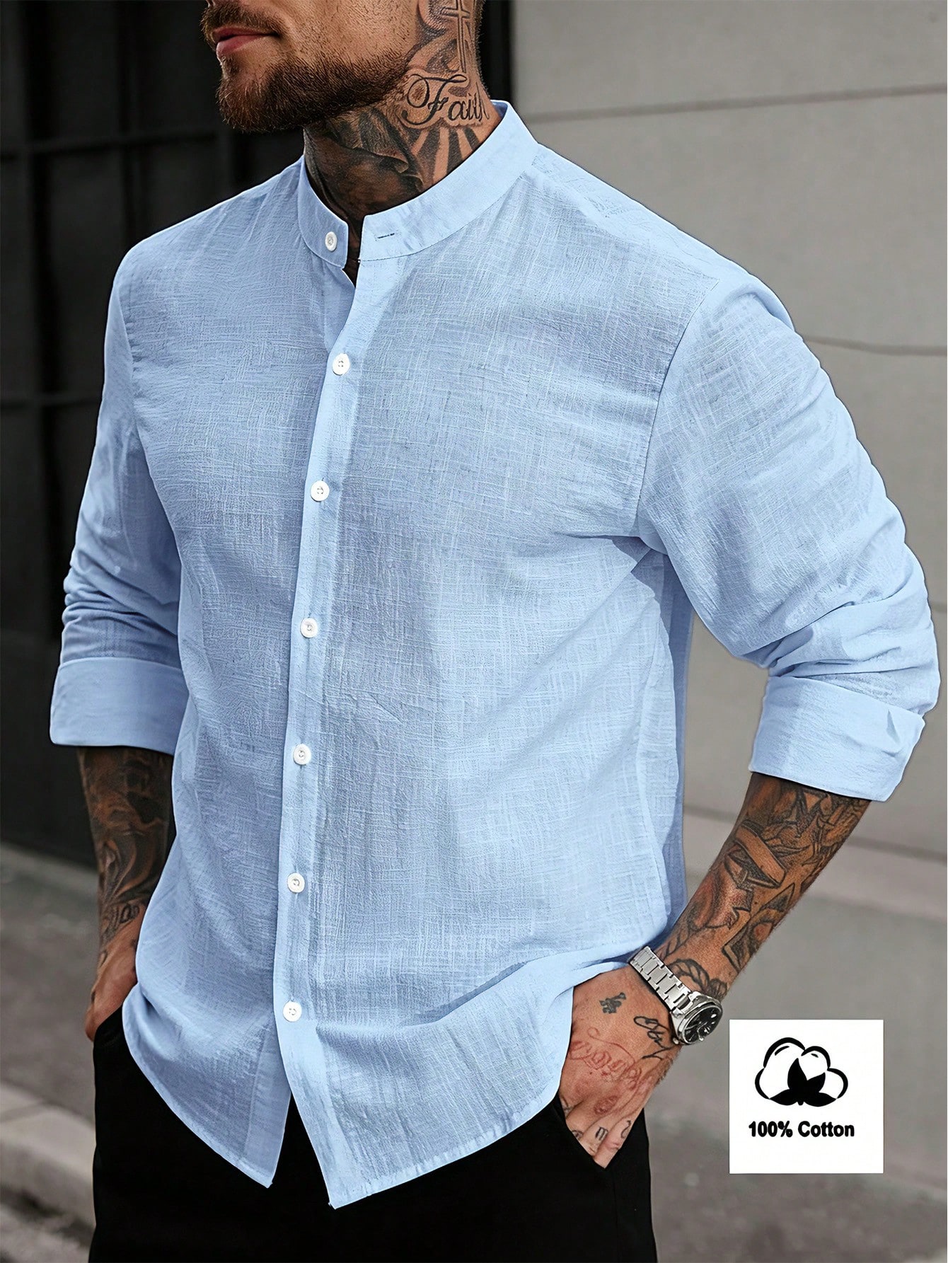 Manfinity Homme Chemise décontractée polyvalente pour homme, couleur unie, simple