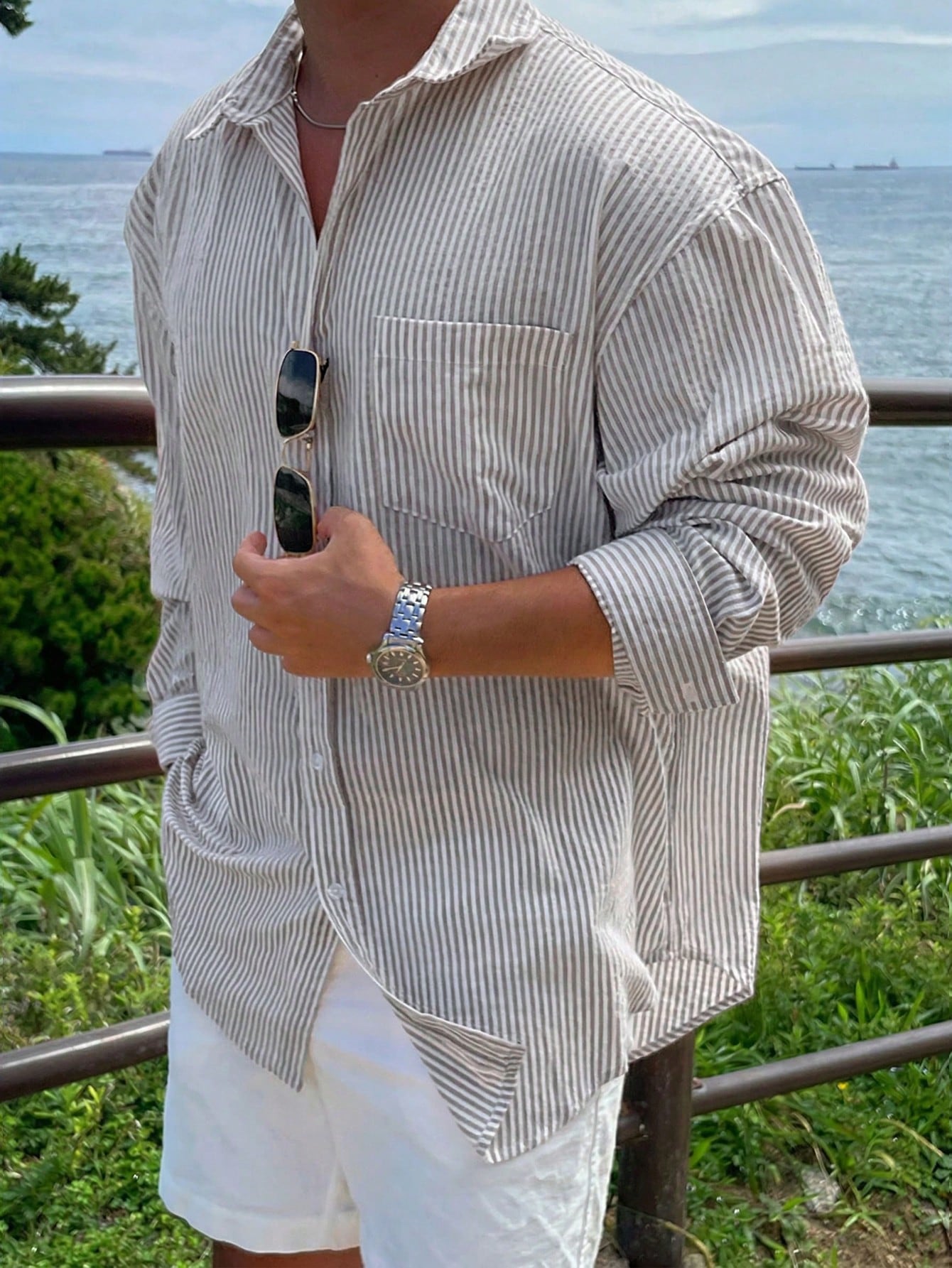DAZY Chemise à manches longues rayée bleue pour hommes, printemps — vue 2