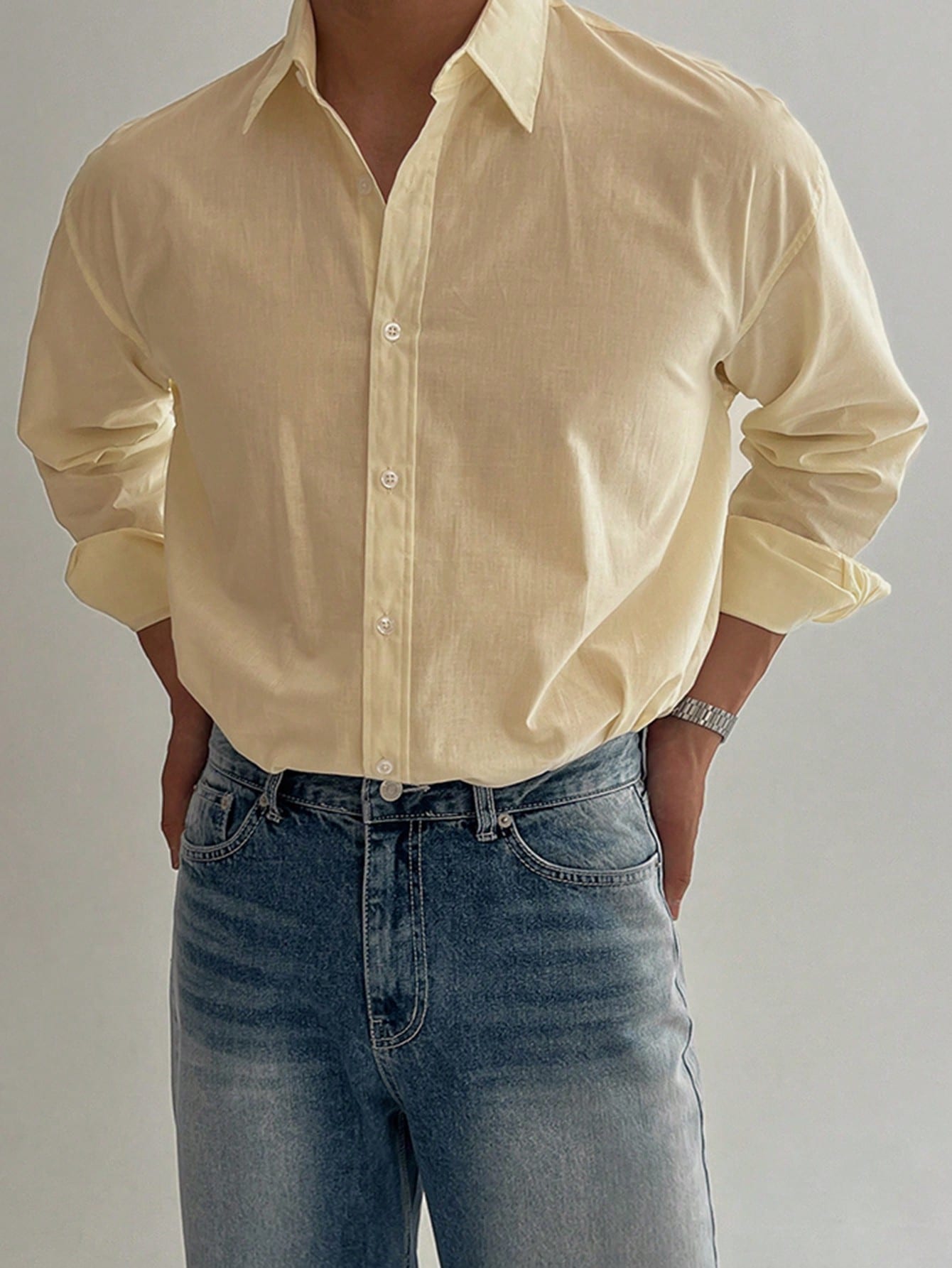 DAZY Chemise décontractée rayée pour hommes, mode minimaliste pour le travail et le port — vue 4