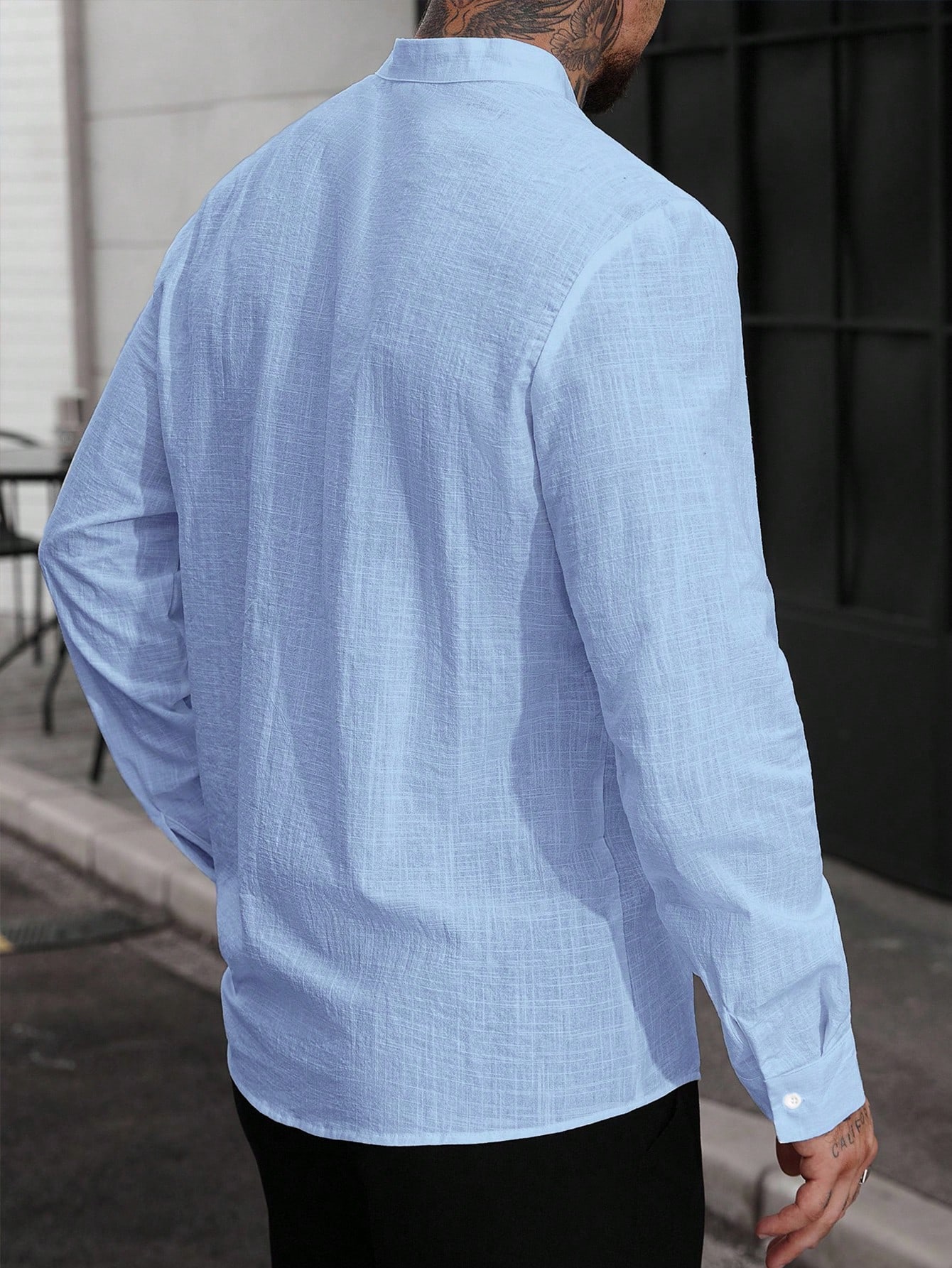 Manfinity Homme Chemise décontractée polyvalente pour homme, couleur unie, simple — vue 4