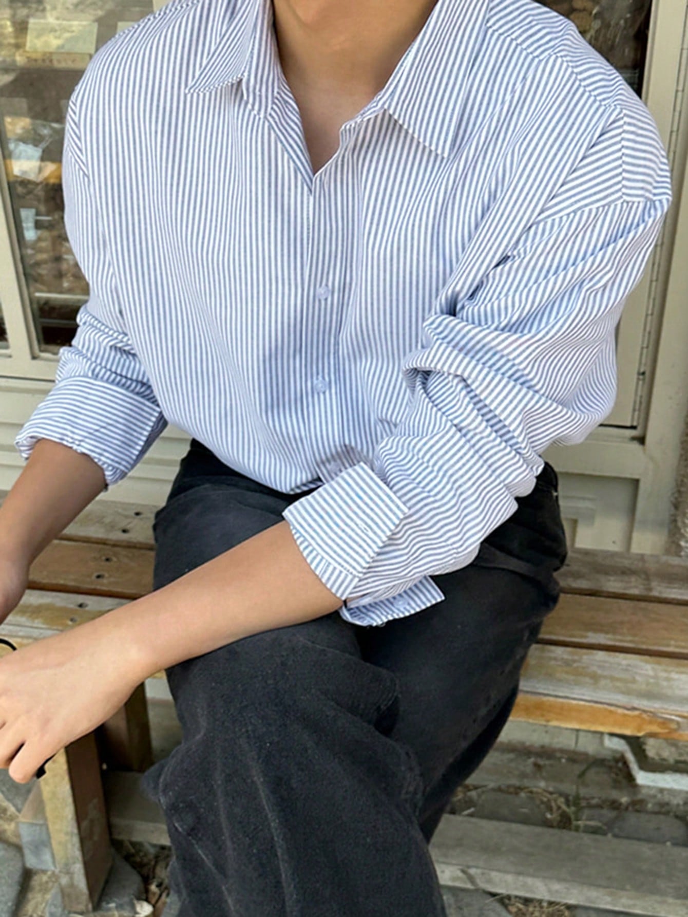 DAZY Chemise décontractée rayée pour hommes, mode minimaliste pour le travail et le port — vue 9