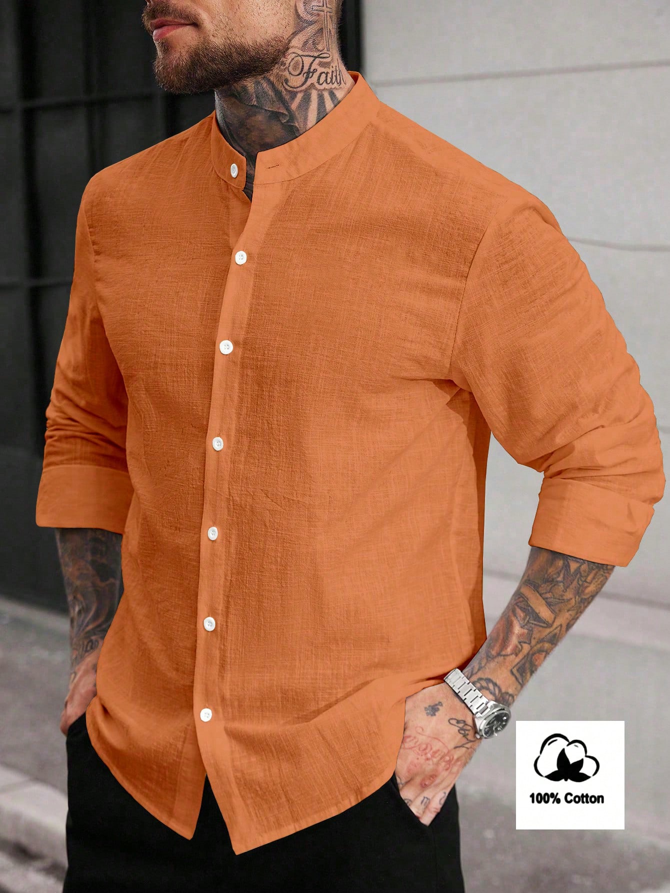 Manfinity Homme Chemise décontractée pour hommes à manches longues de couleur unie, en — vue 10